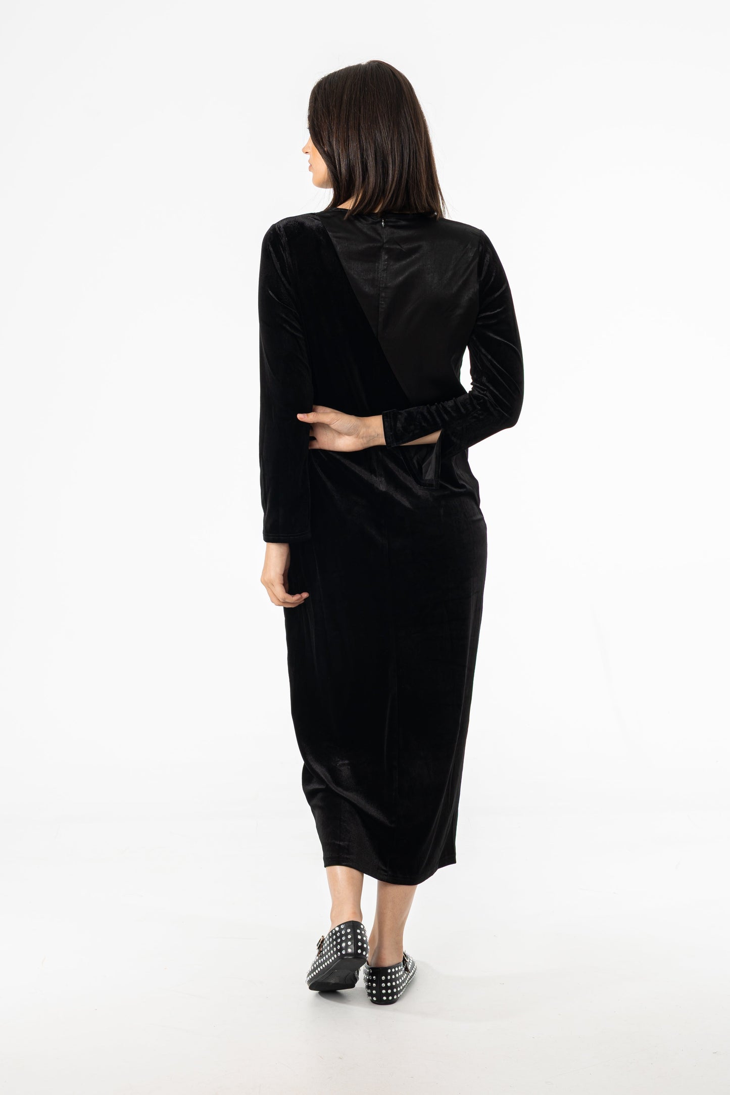 Black Two Tone Velour Silk Maxi