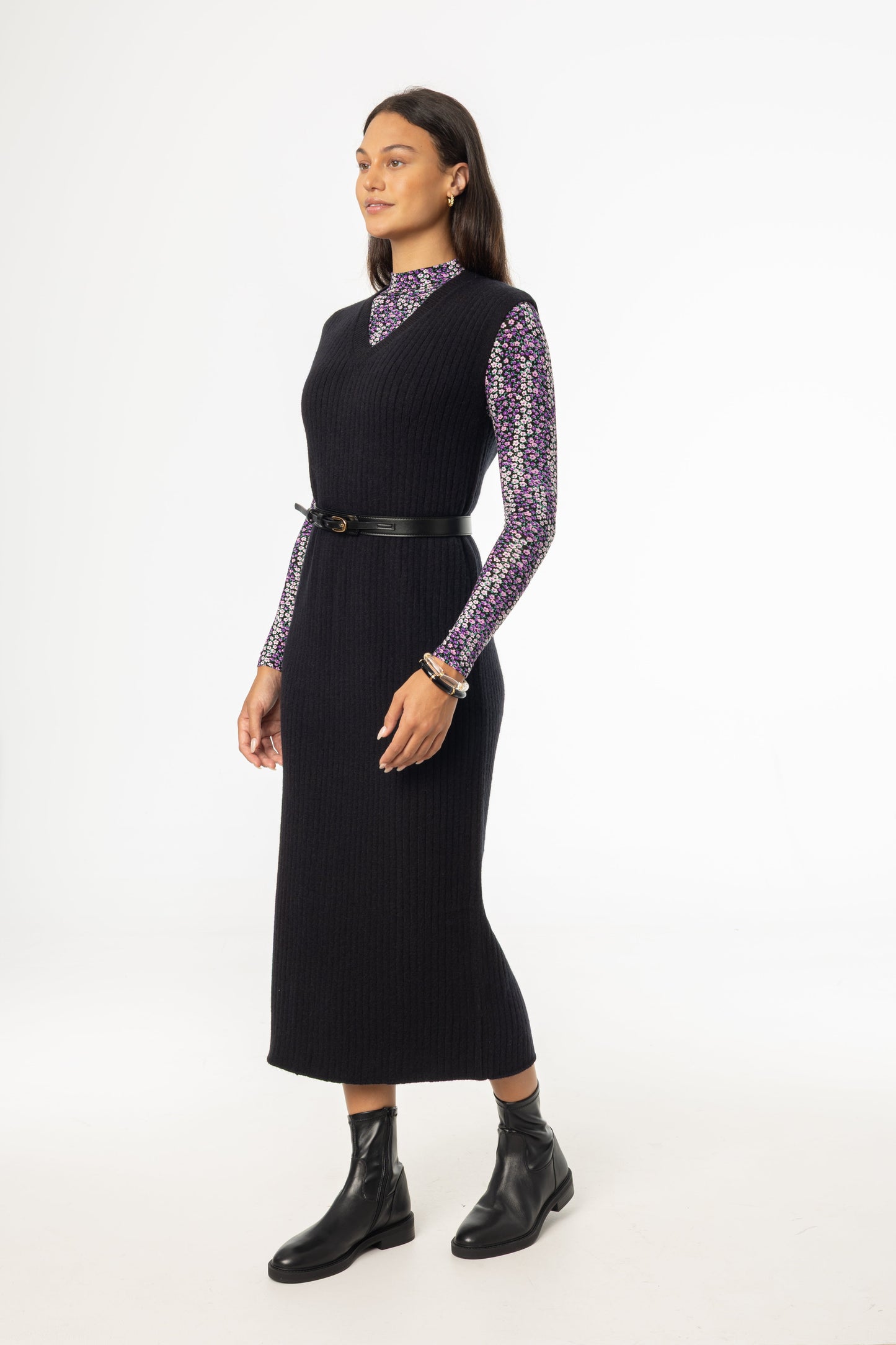 Black V Neck Knit Maxi Dress