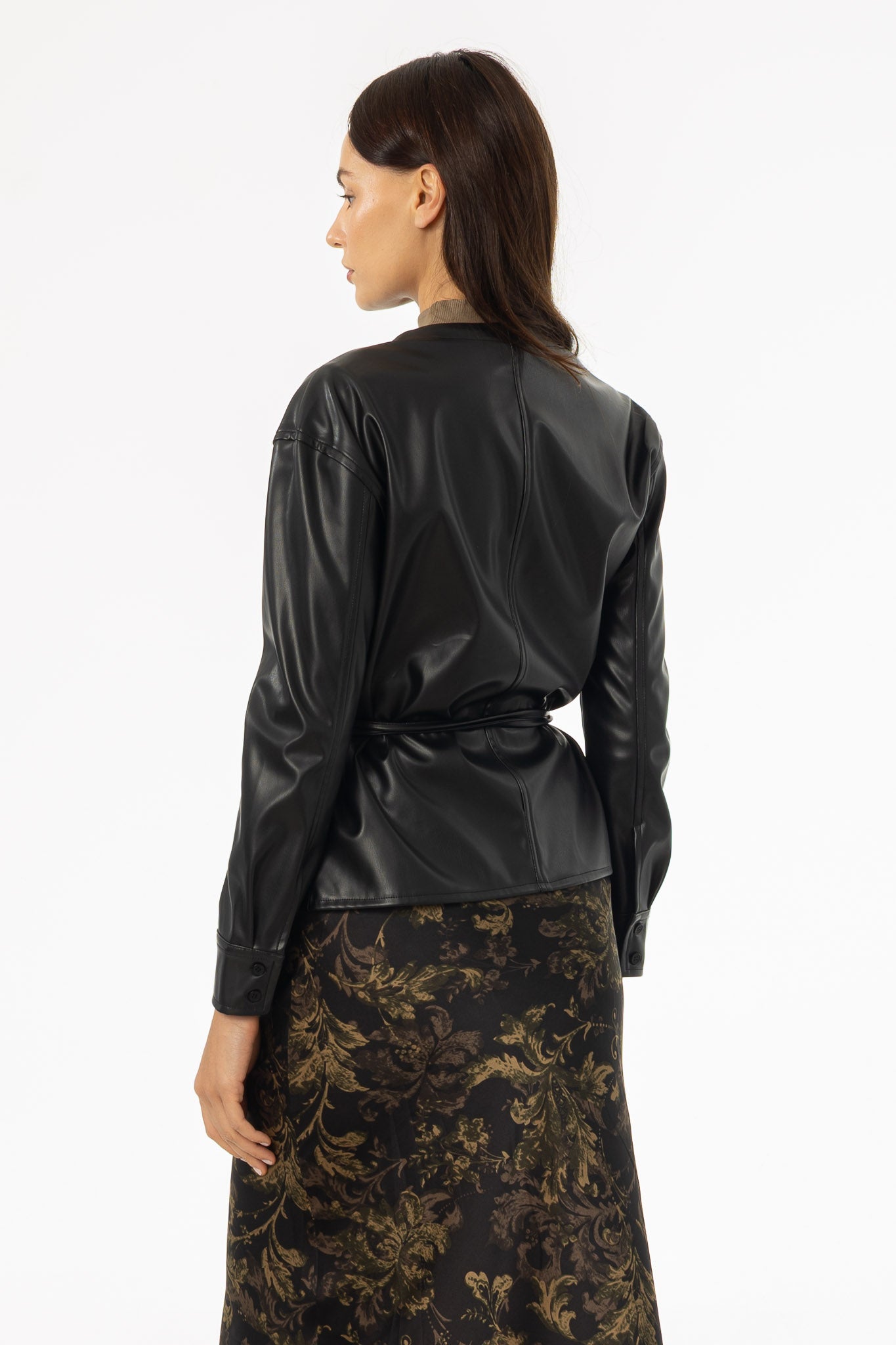Black Vegan Leather Wrap Top