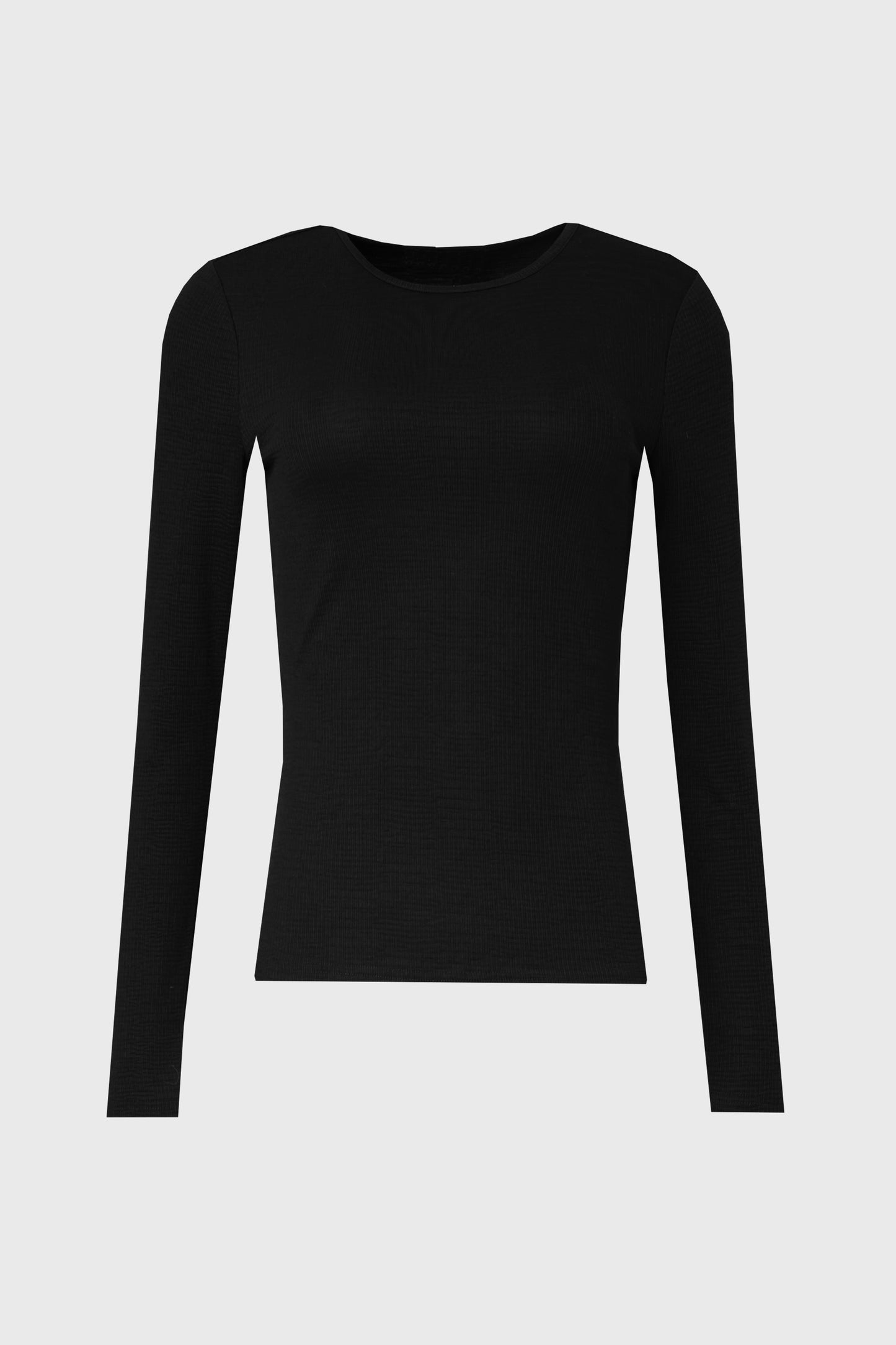Black Waved Round Neck Long Sleeve T Shirt