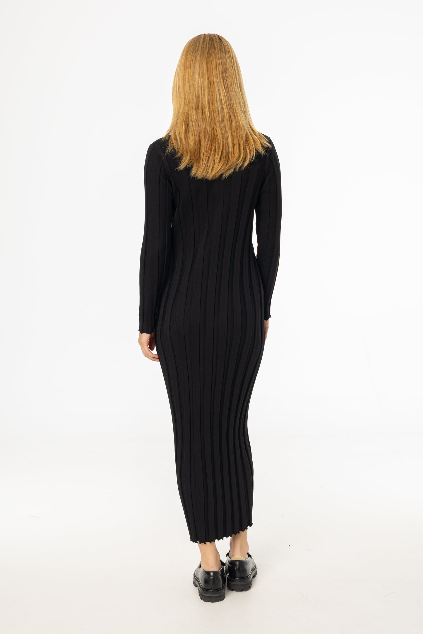 Black Wide Ribbed Maxi Dress