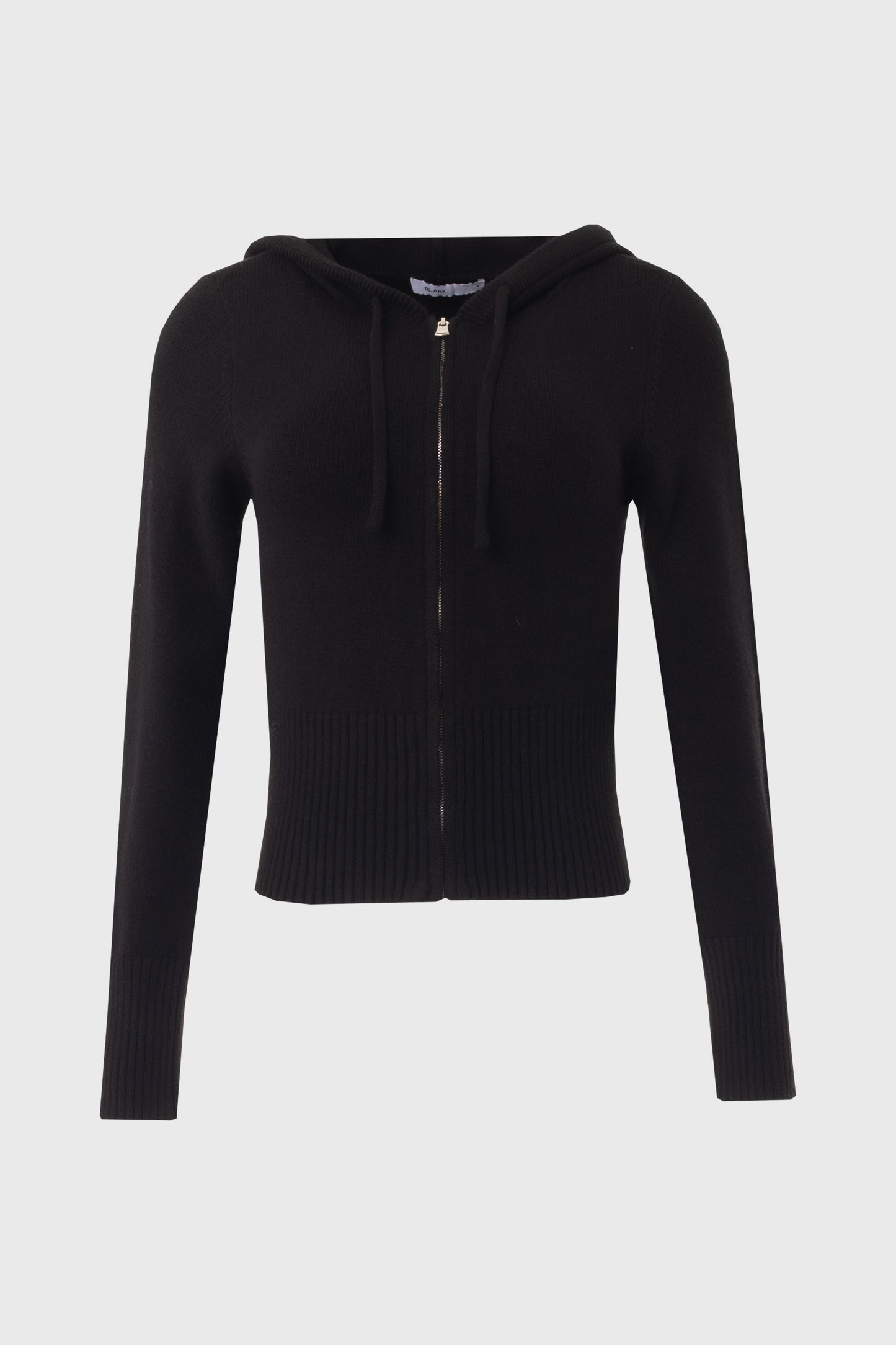 Black Zipper Knit Hoodie