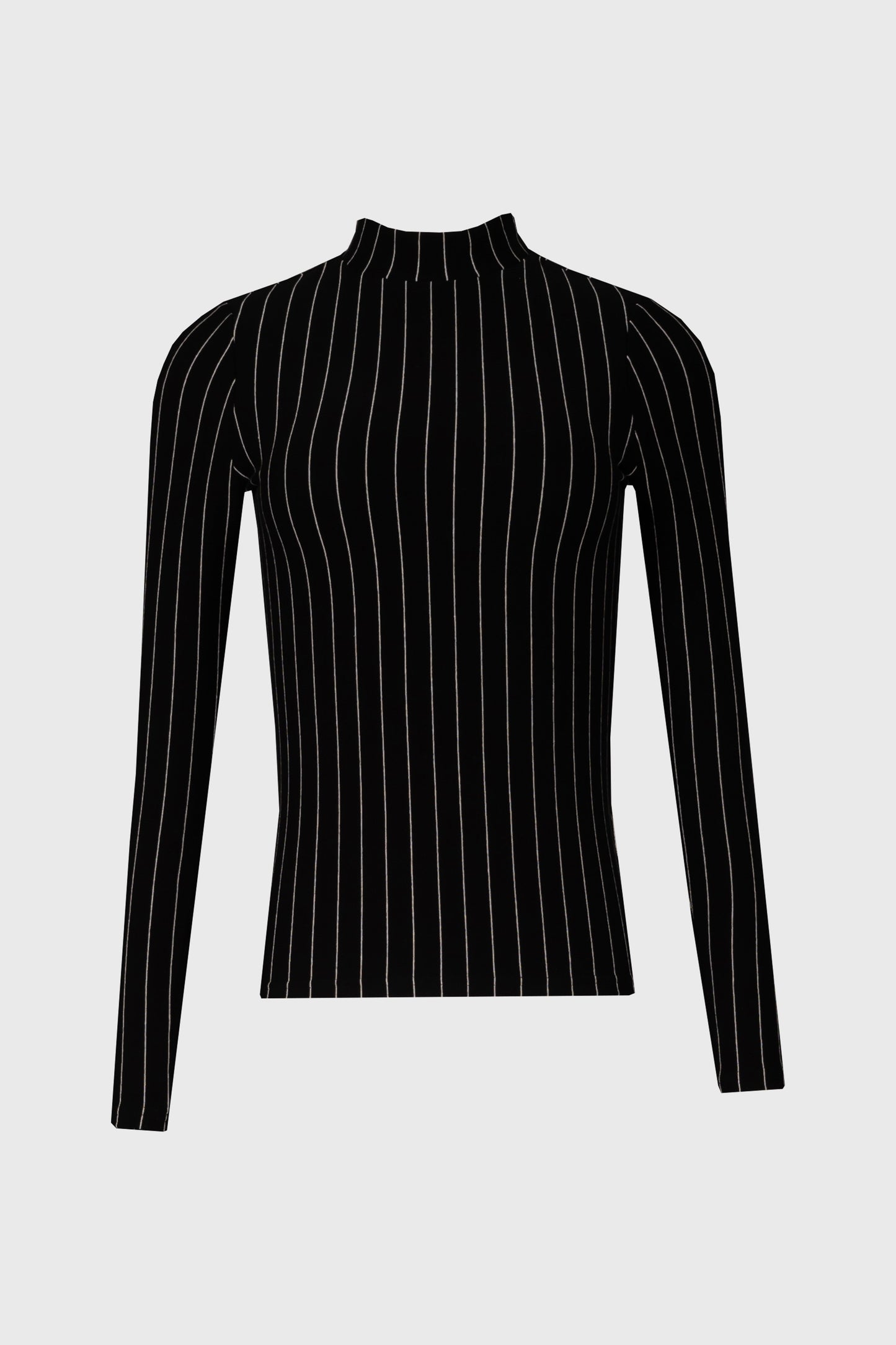 Black & White Striped Mock Neck Top