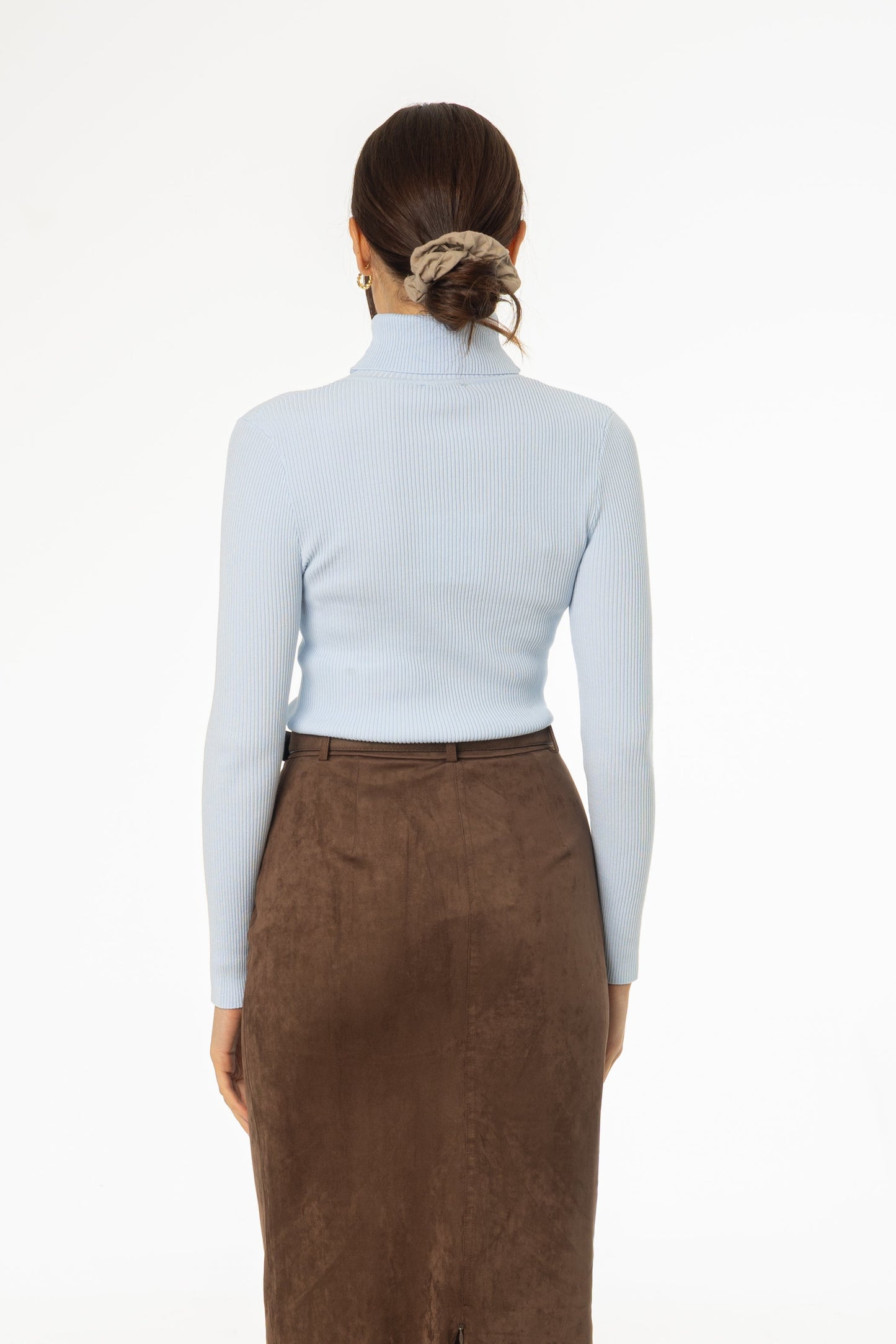 Blue Basic Ribbed Knit Turtleneck