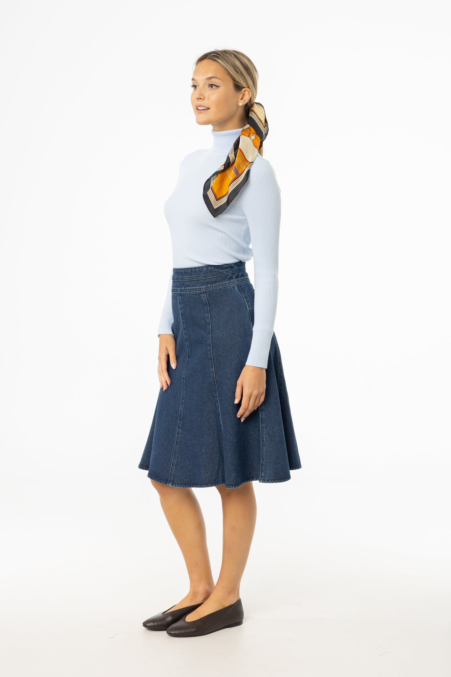 Blue Flared Denim Skirt