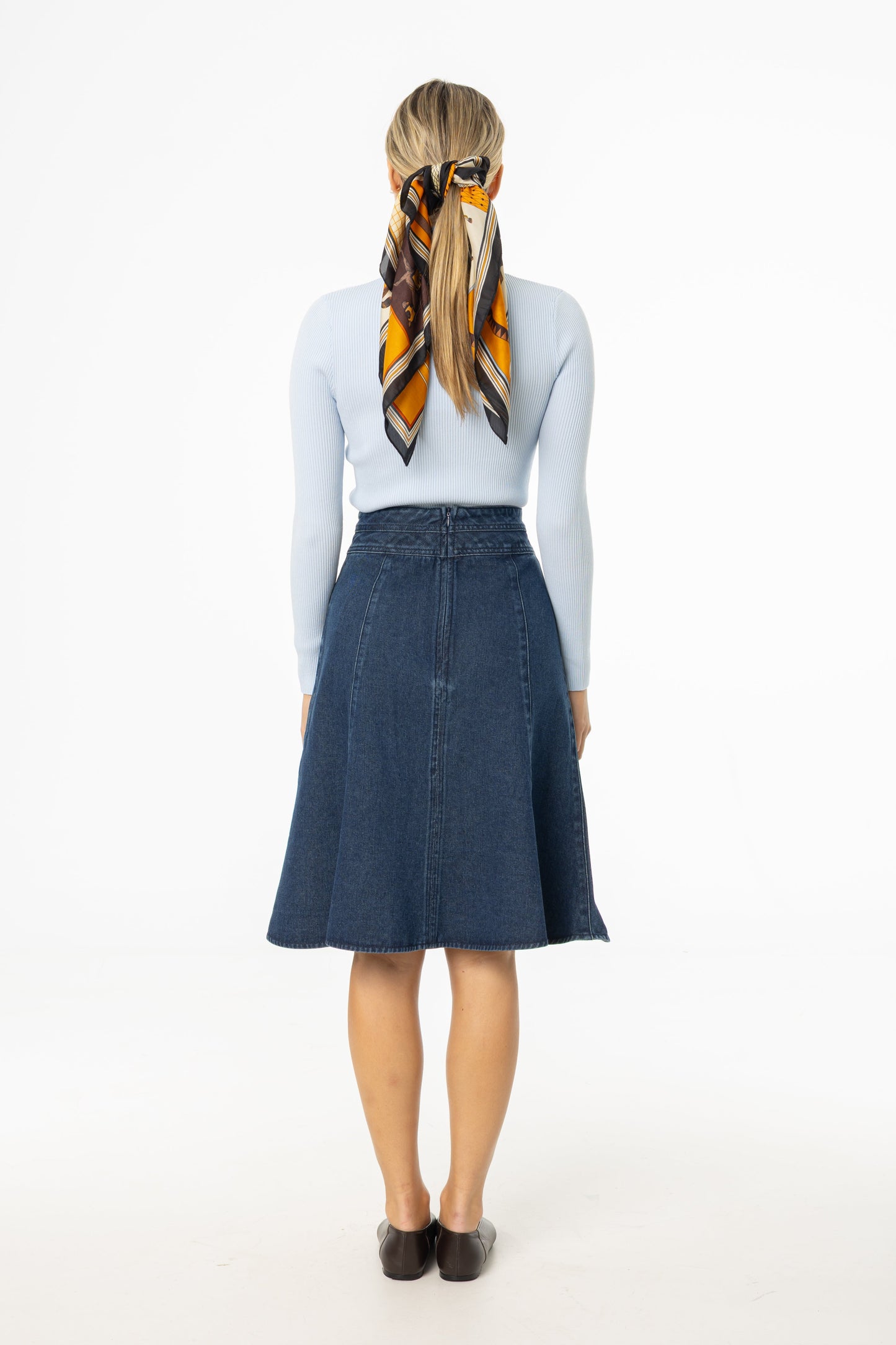 Blue Flared Denim Skirt