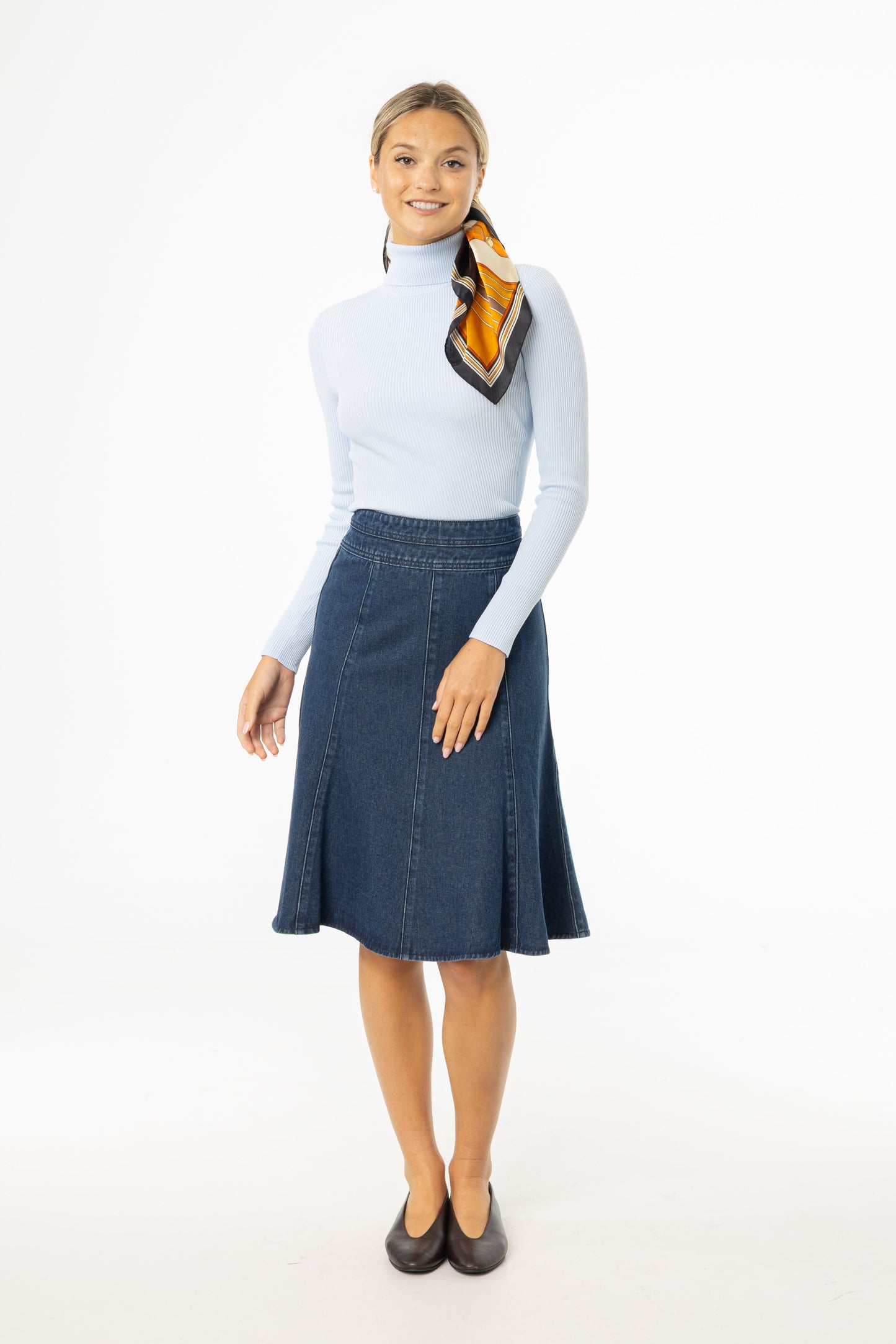 Blue Flared Denim Skirt