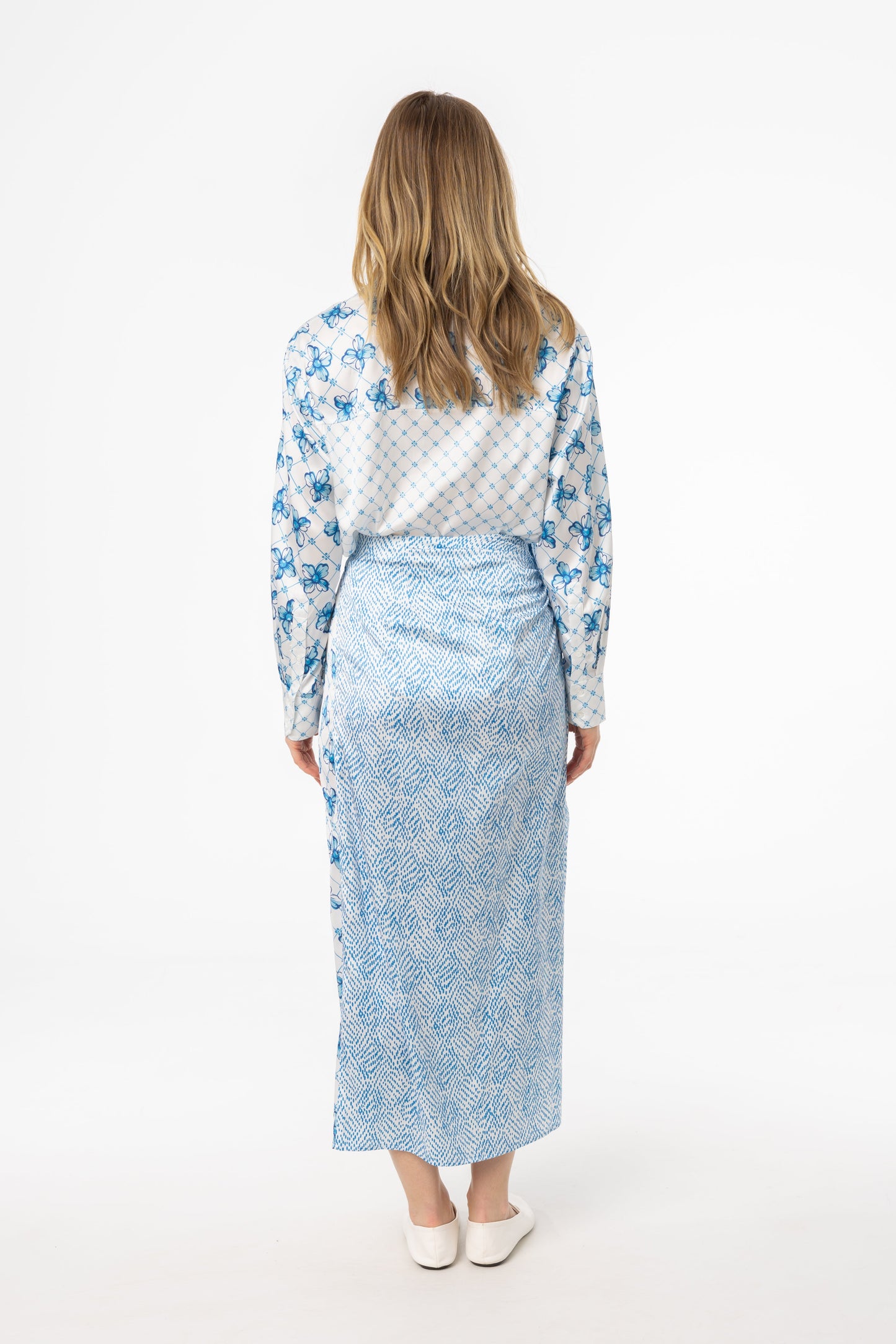 Blue Printed Draped Skirt