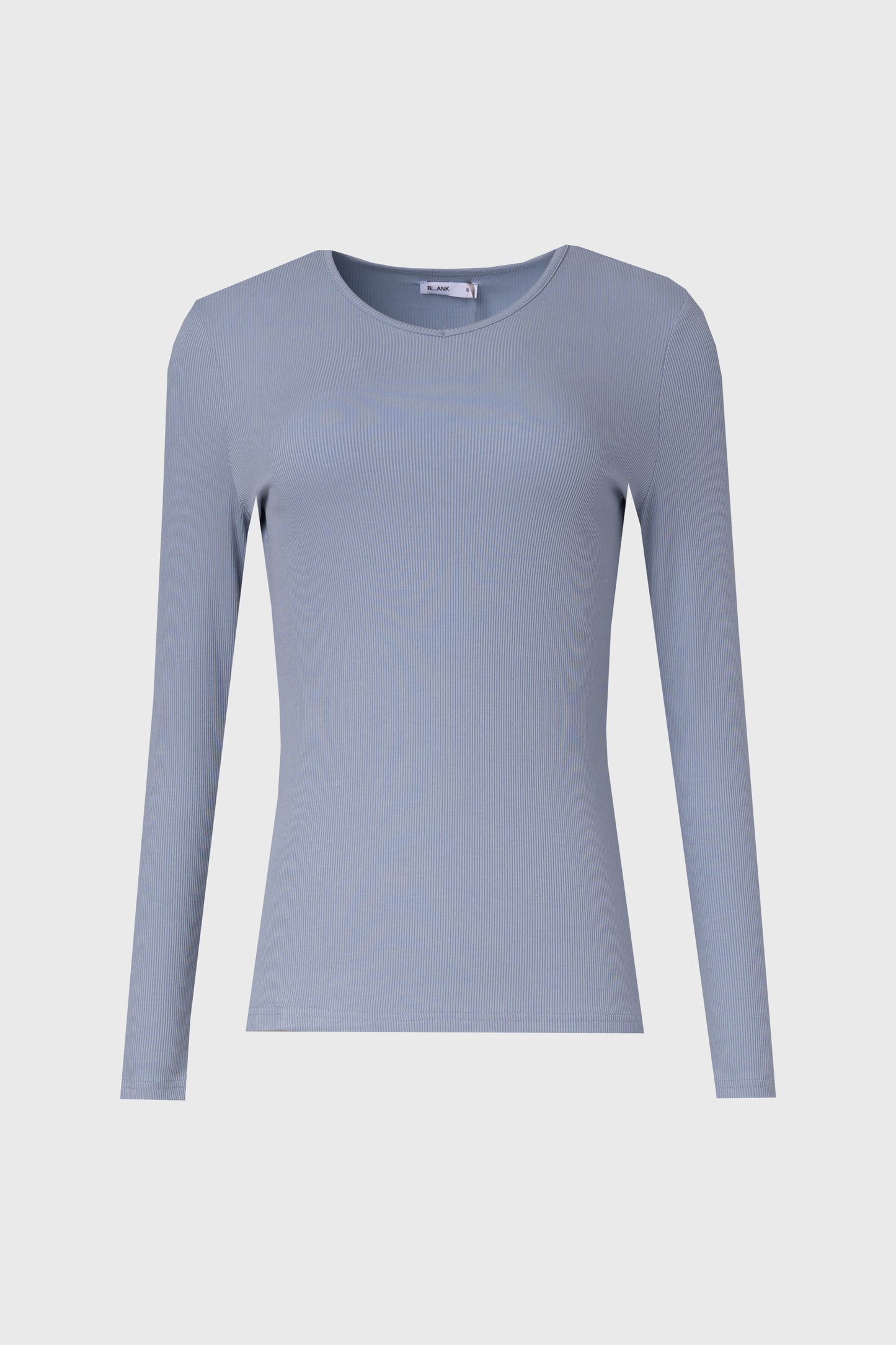 Blue Ribbed V Neck Long Sleeve T-Shirt