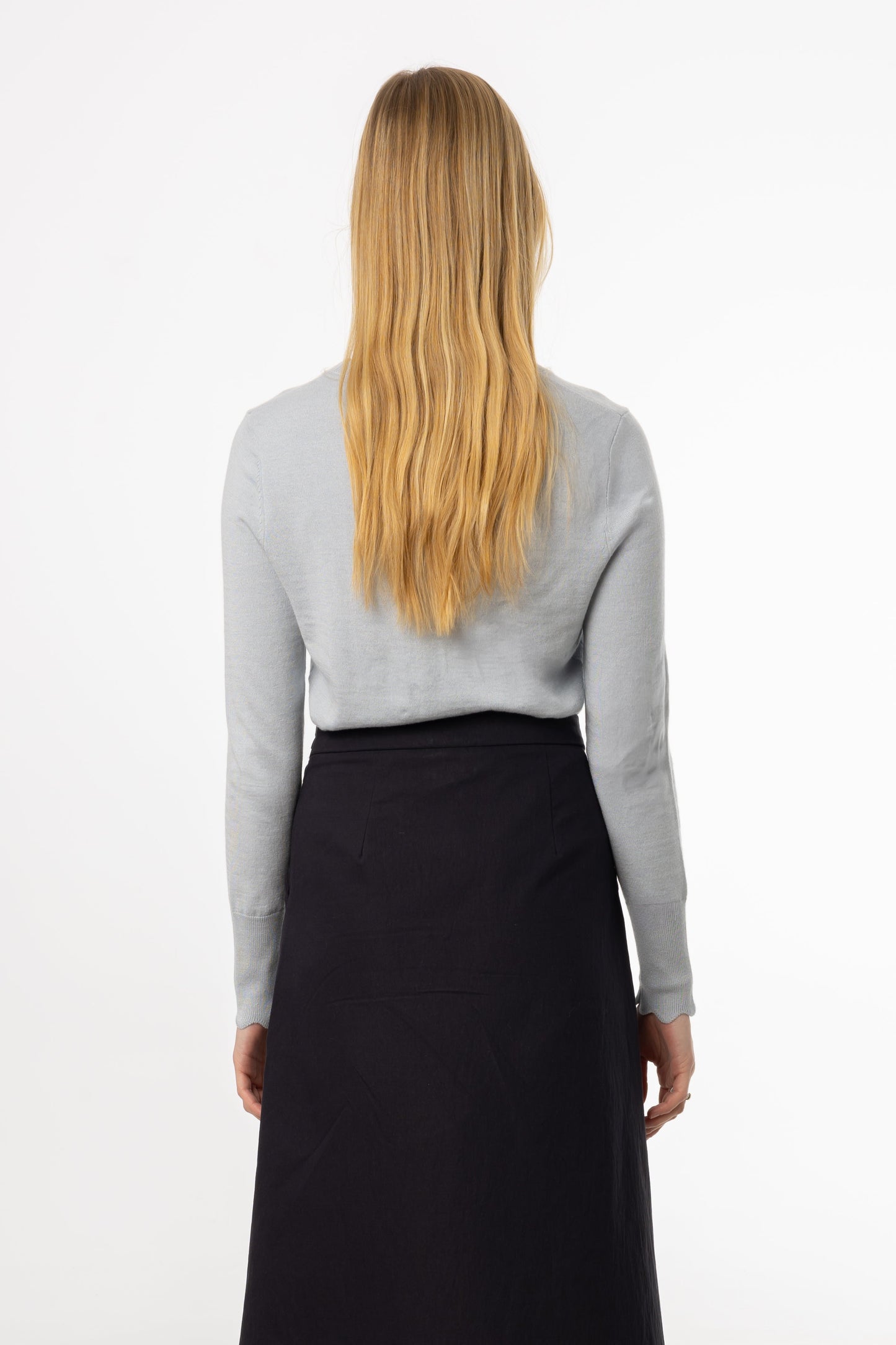 Blue Scalloped Thin Knit Top