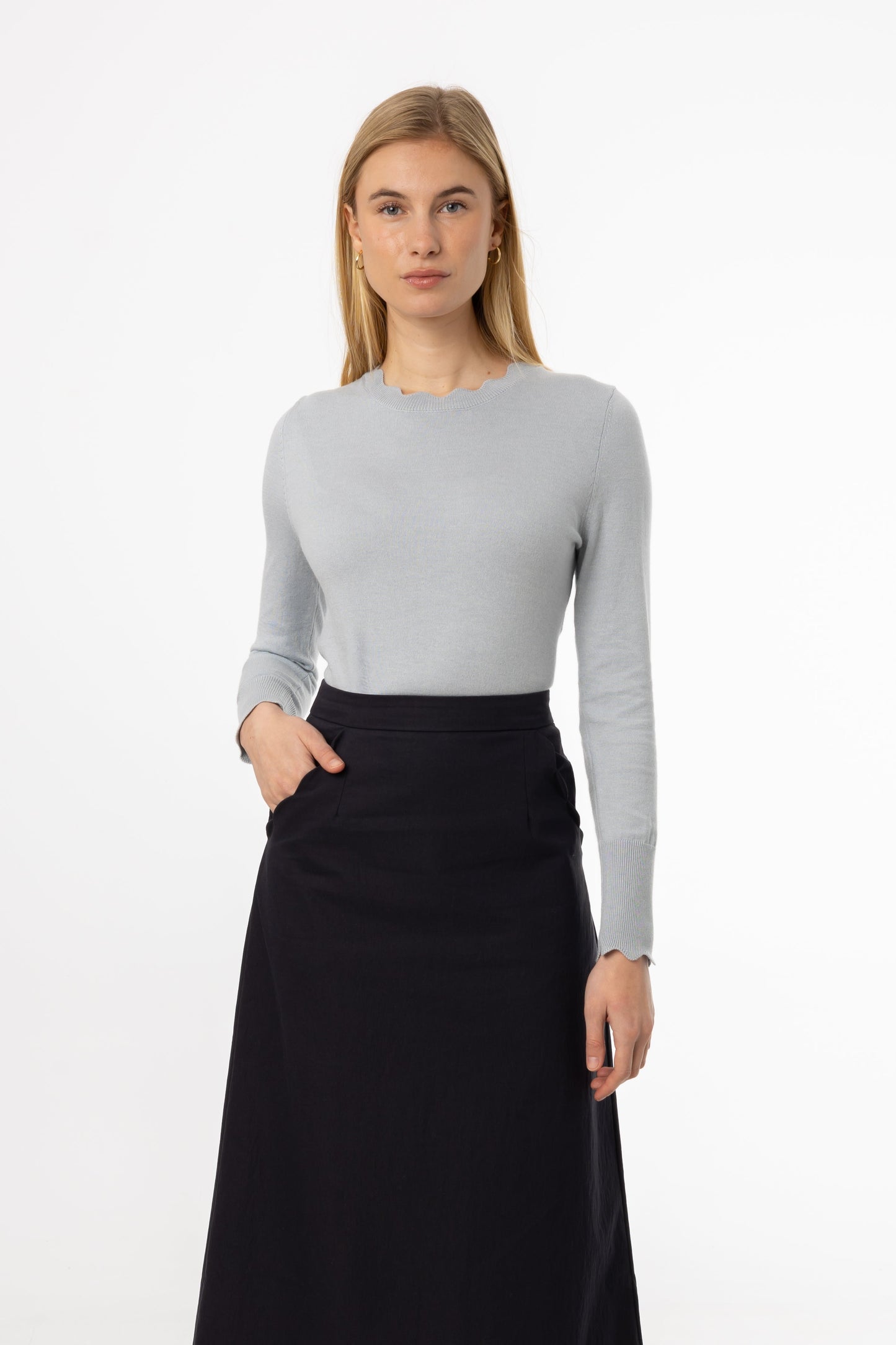Blue Scalloped Thin Knit Top
