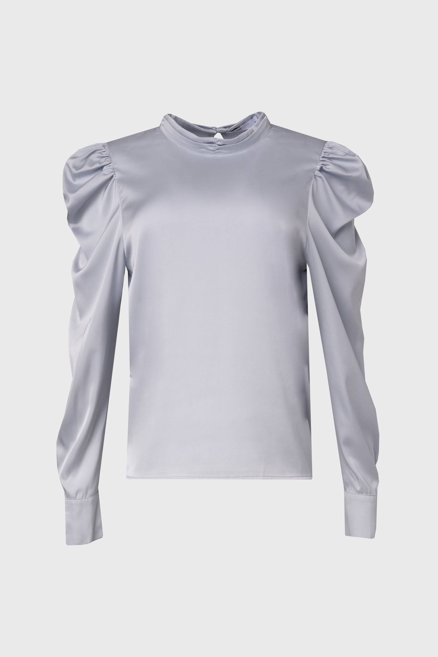 Blue Puff Sleeve Silky Blouse