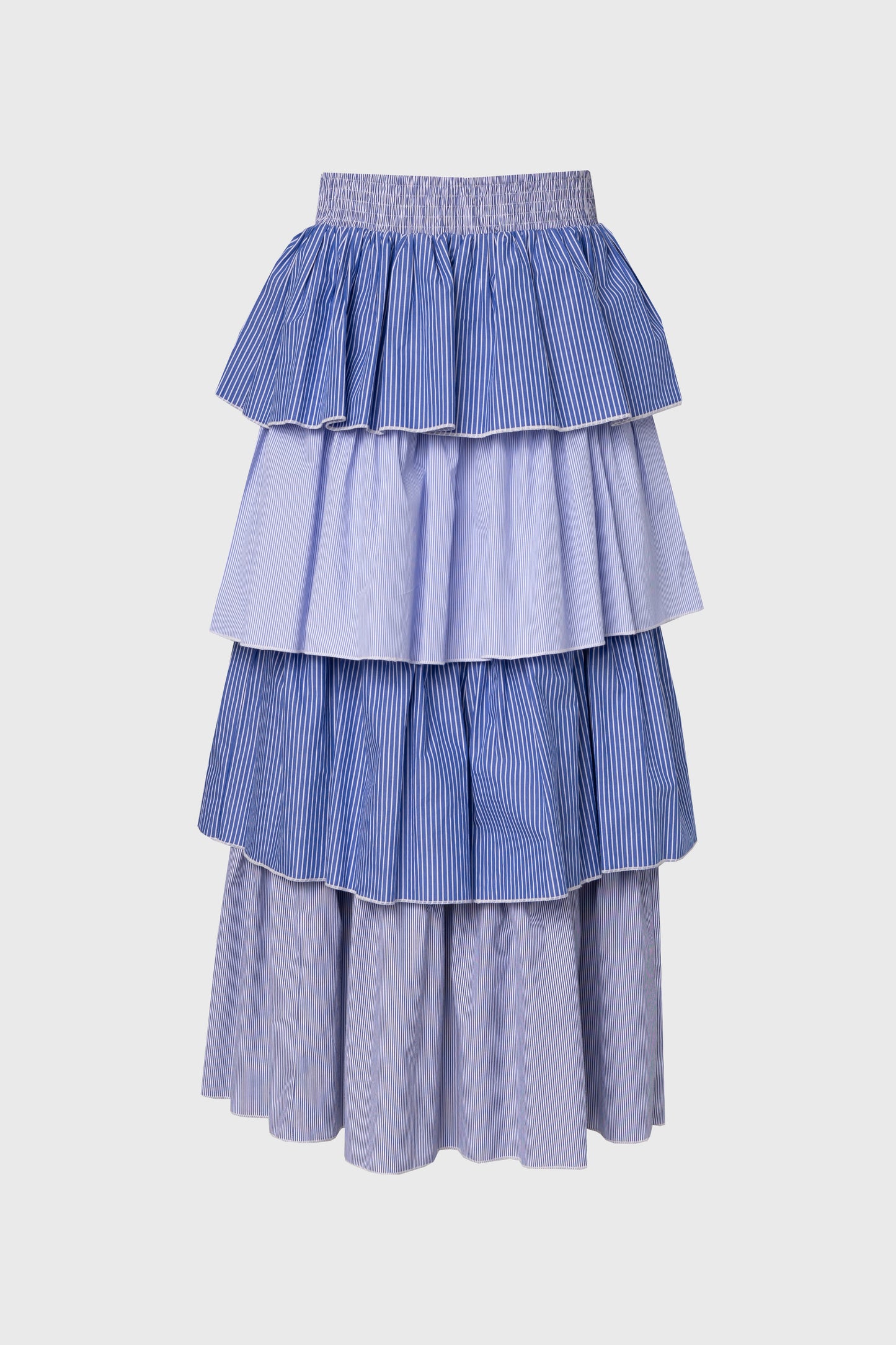 Blue Striped Ruffle Maxi Skirt