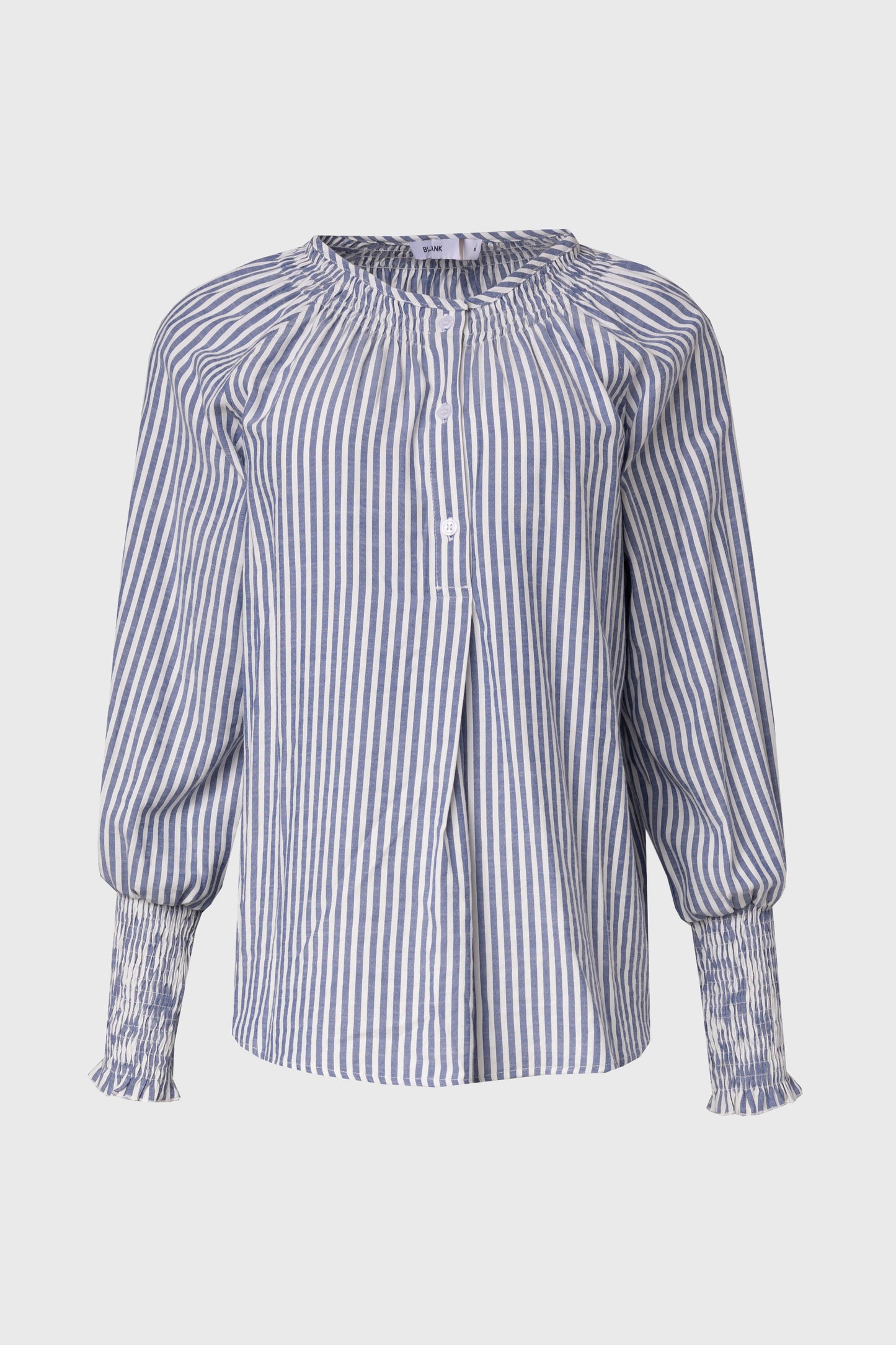 Blue Striped Smocked Raglan Sleeve Shirt