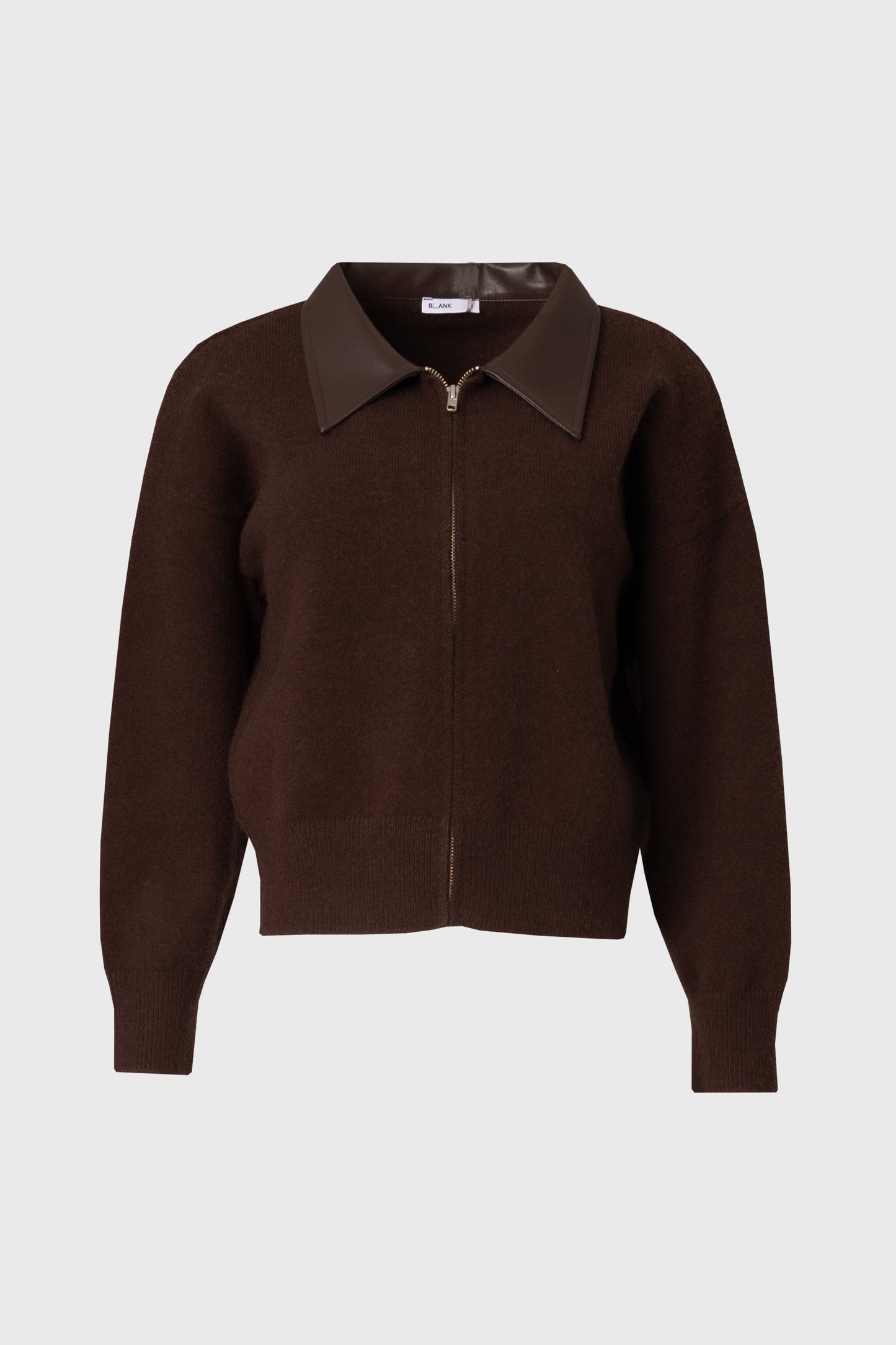Brown Contrast Collar Zipper Sweater
