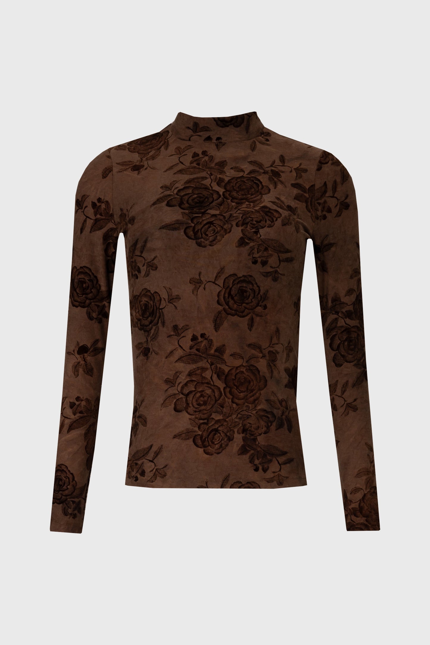 Brown Flower Mock Neck Top