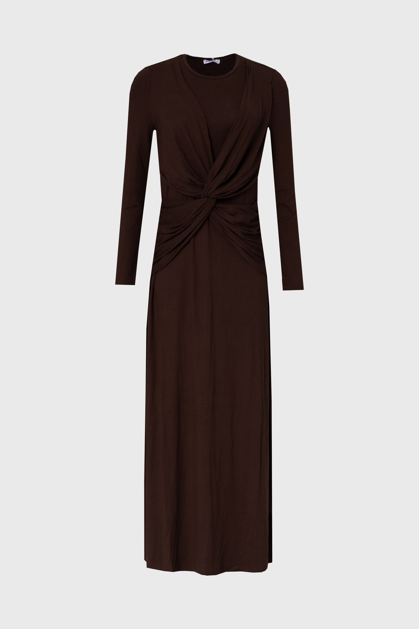 Brown Knot Crossover Maxi Dress