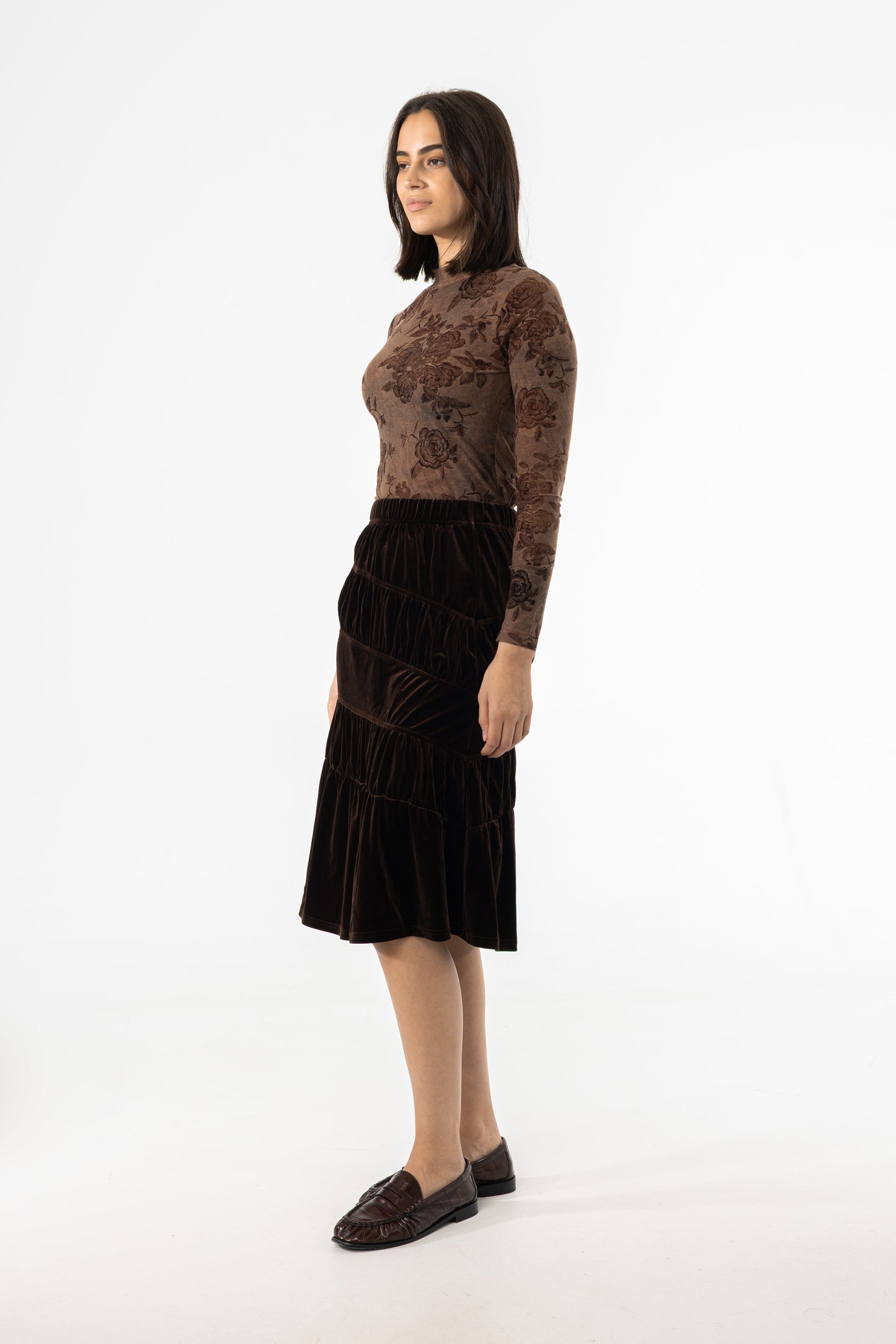 Brown Layered Velvet Skirt