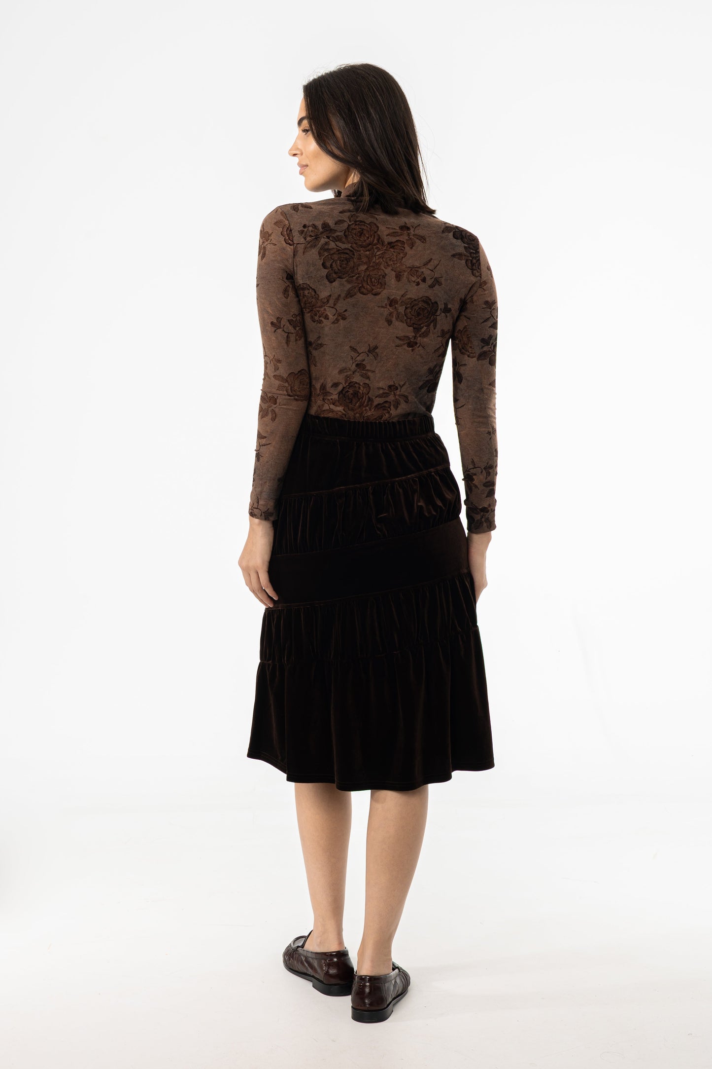 Brown Layered Velvet Skirt
