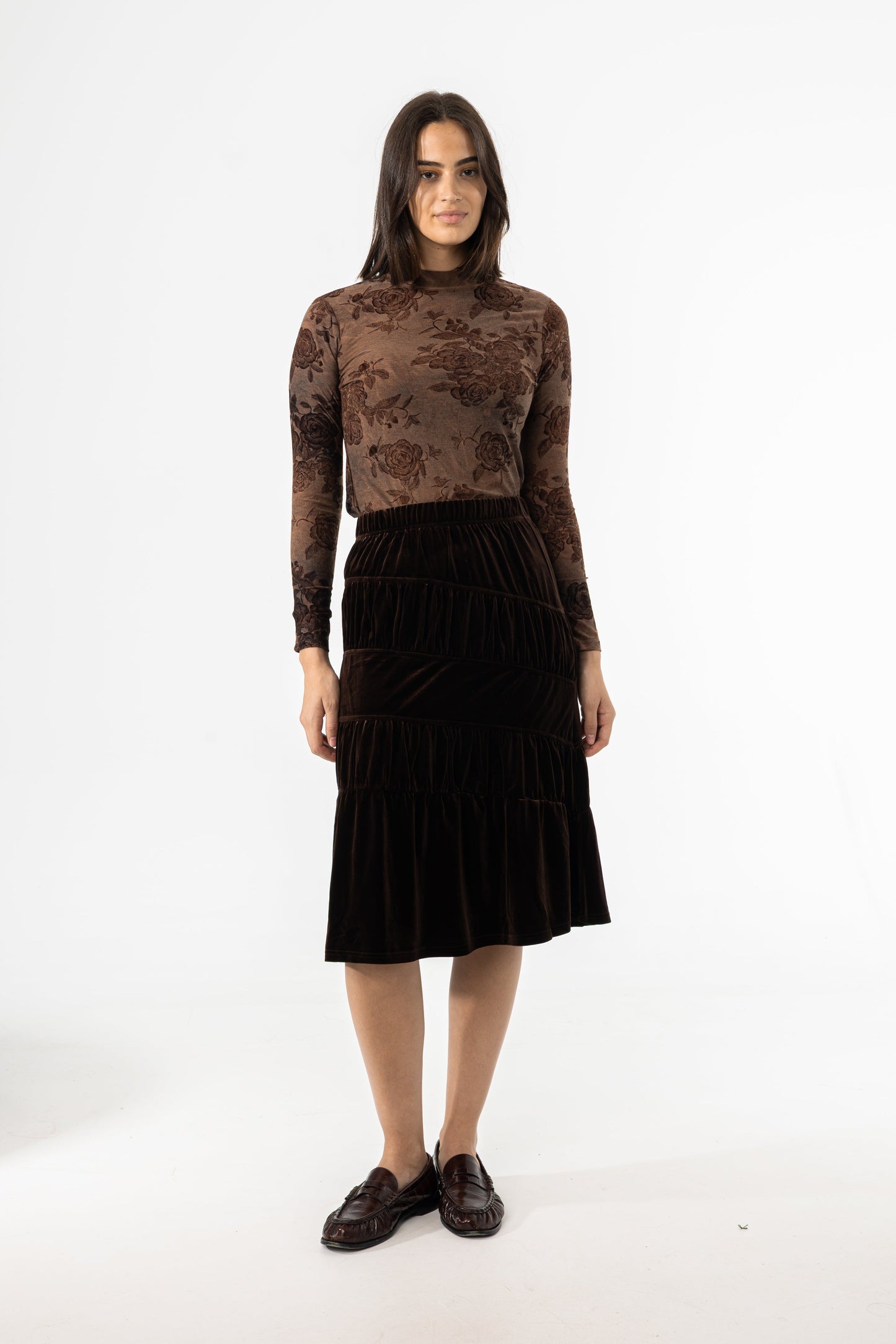 Brown Layered Velvet Skirt