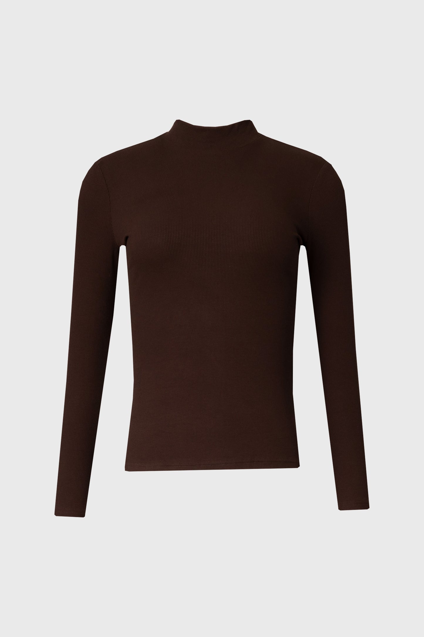 Brown Ribbed Mock Neck Top