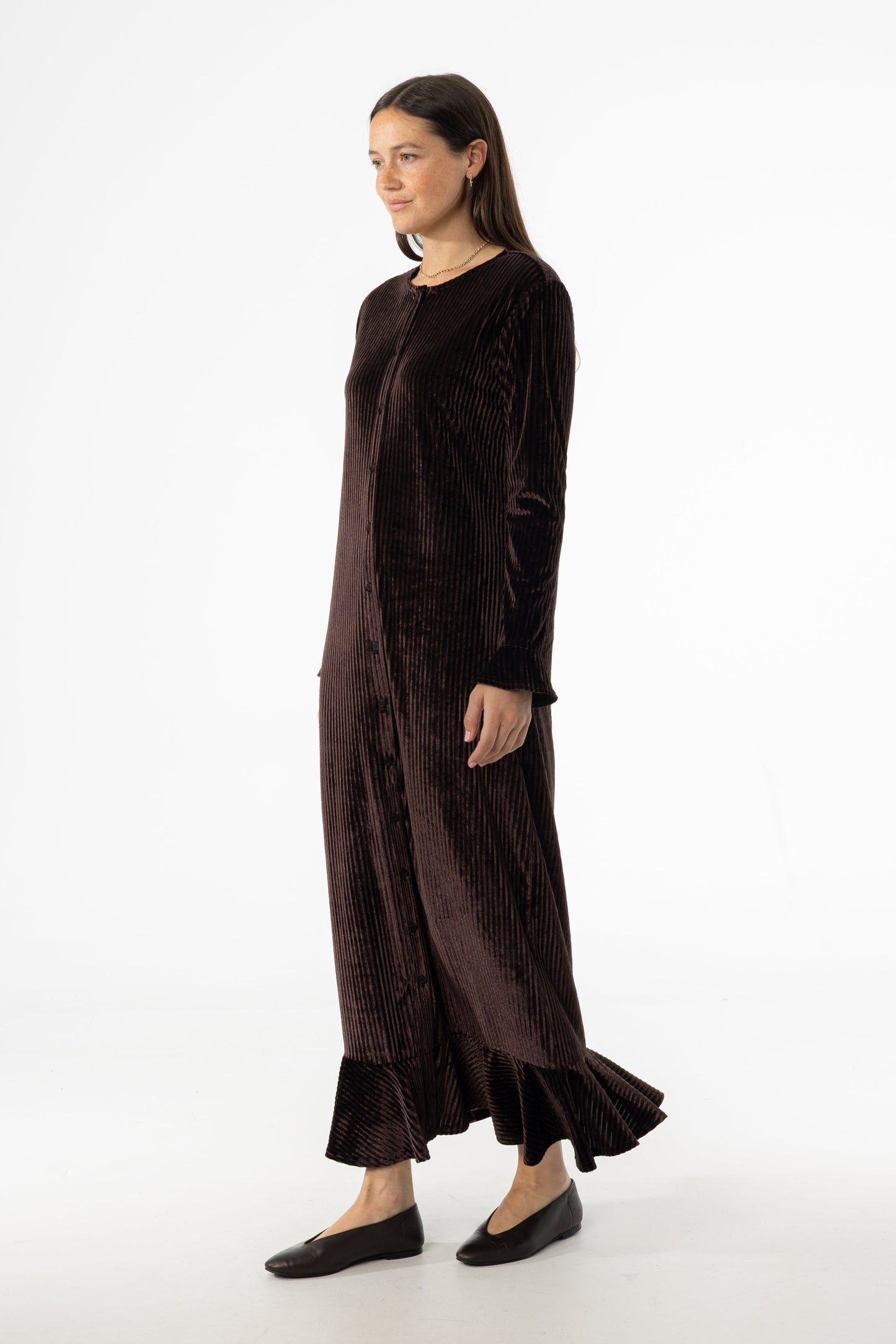 Brown Ribbed Velour Dress