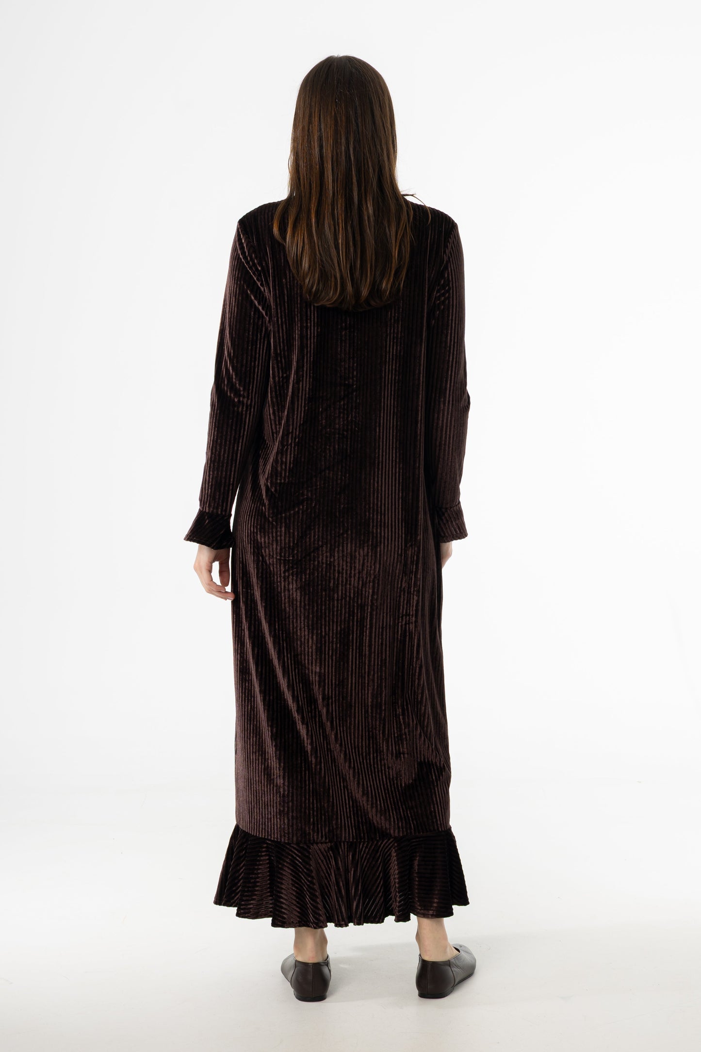 Brown Ribbed Velour Dress