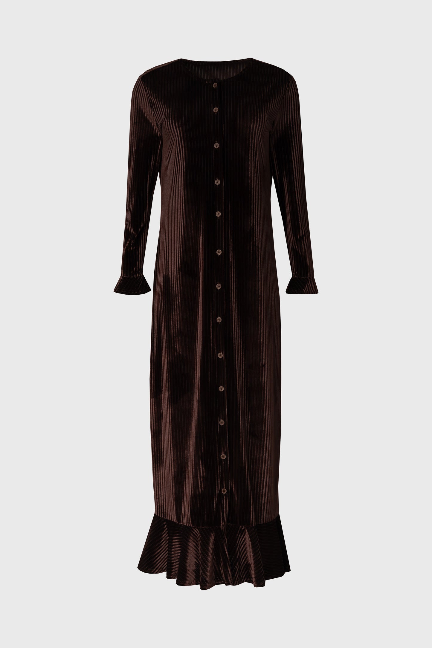 Brown Ribbed Velour Dress