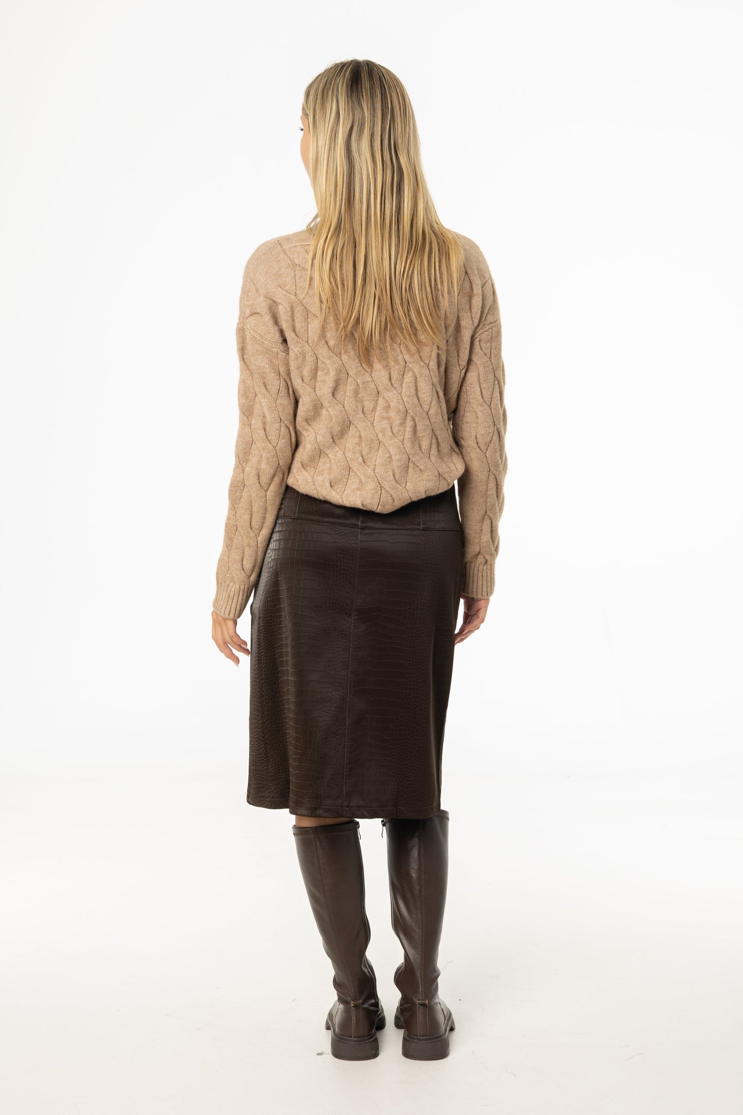 Brown Snake Skin Leather Skirt