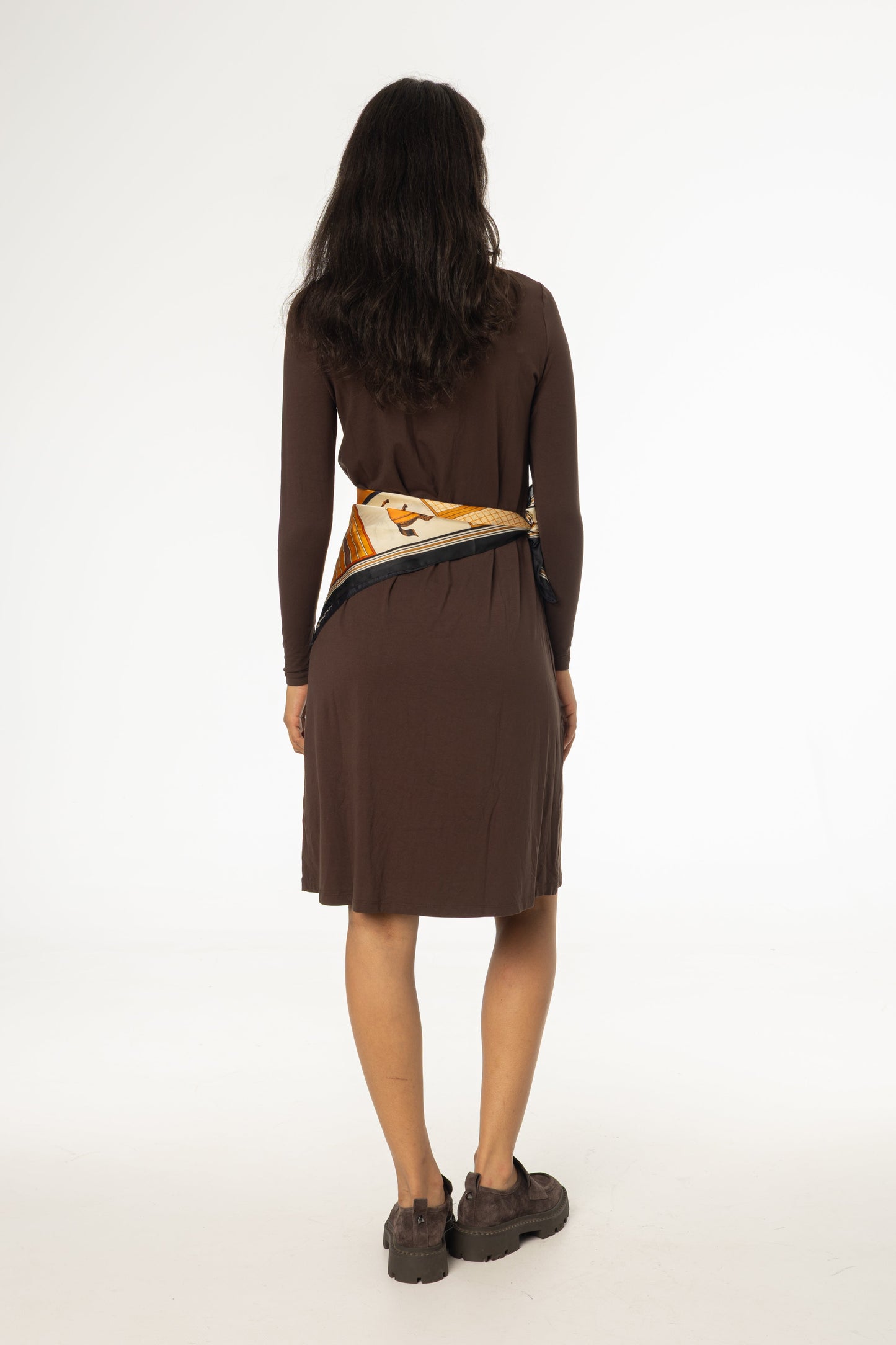 Brown Turtleneck Swing Dress