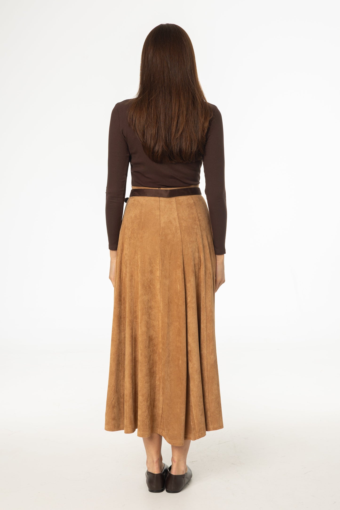 Camel Paneled Microsuede Skirt