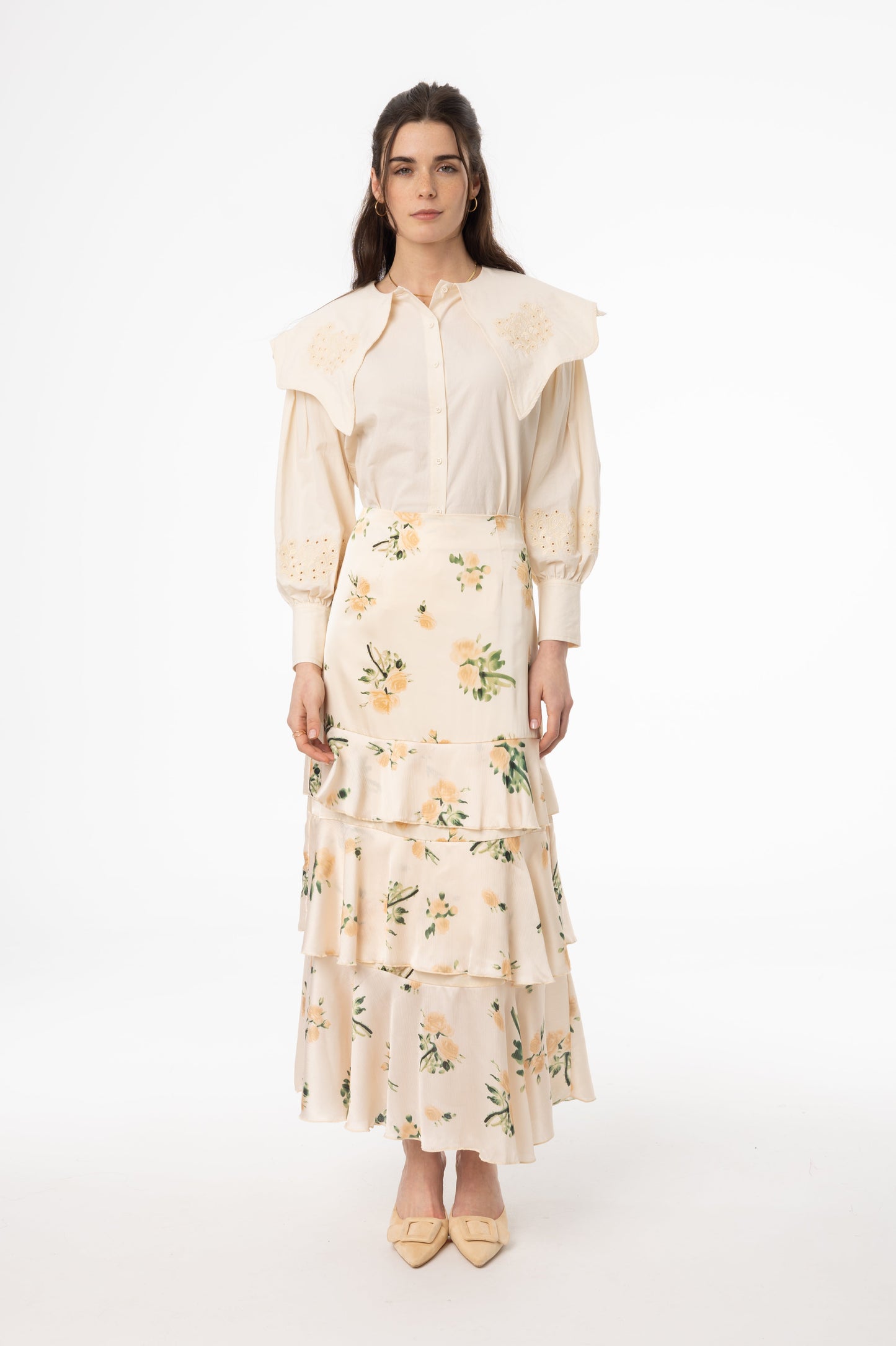 Champagne Floral Ruffle Skirt