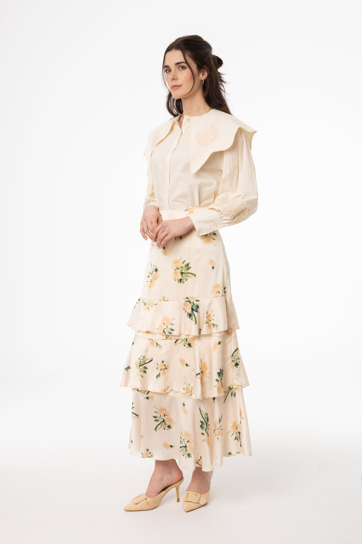 Champagne Floral Ruffle Skirt