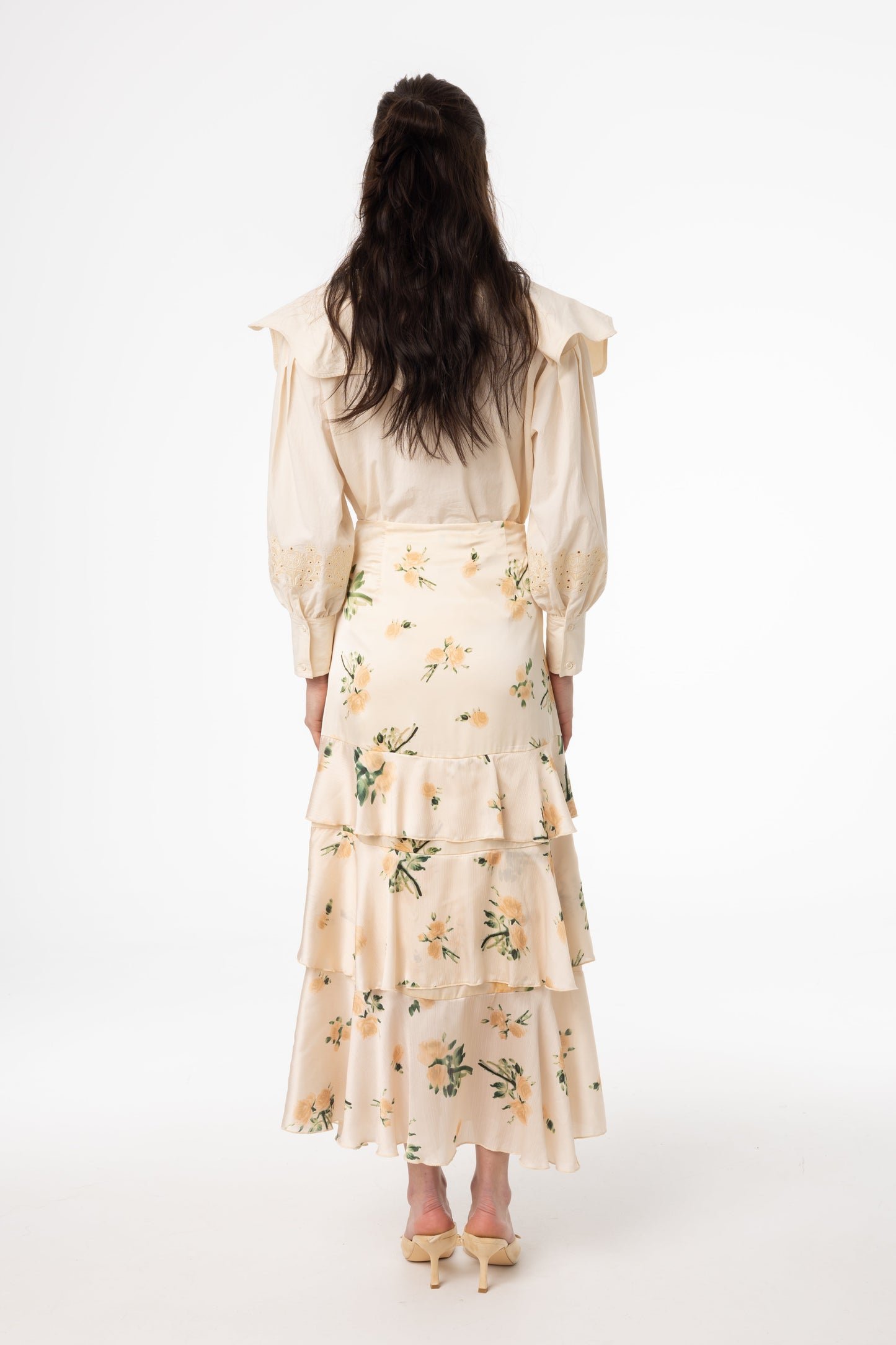 Champagne Floral Ruffle Skirt