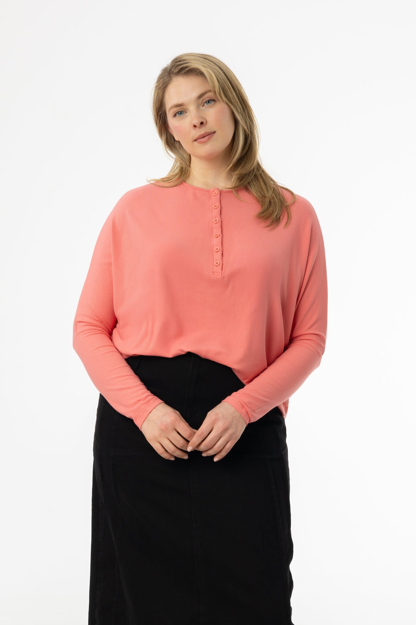 Coral Henley Dolman T-Shirt