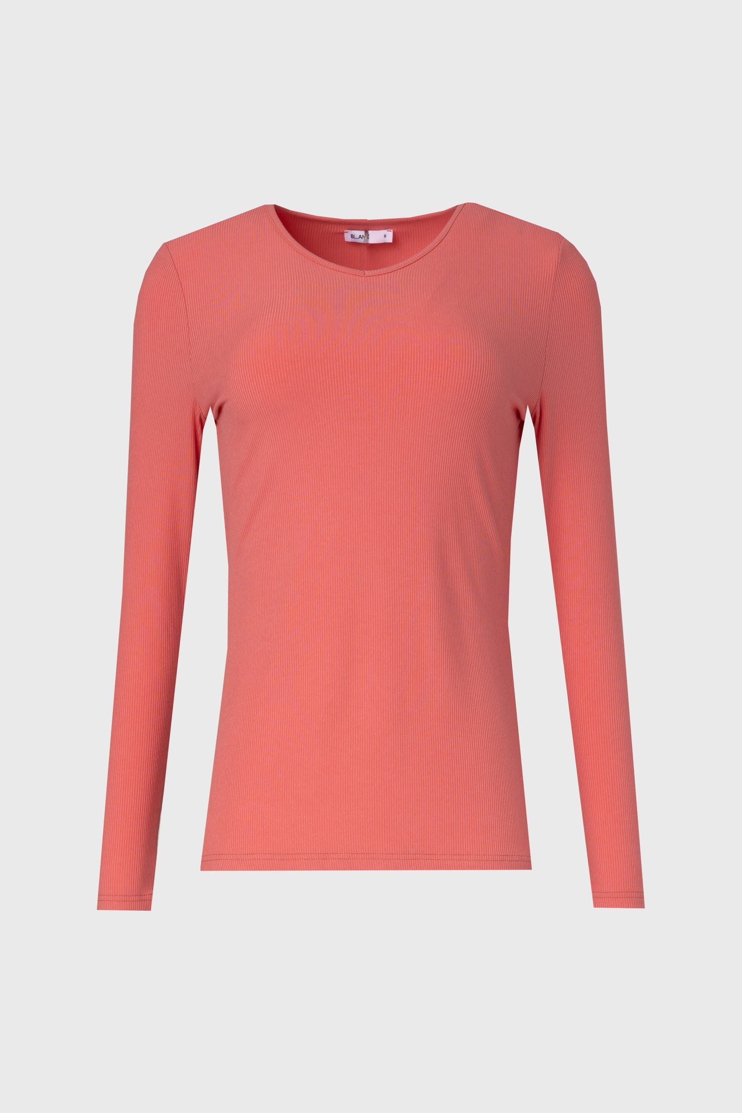 Coral Ribbed V Neck Long Sleeve T-Shirt