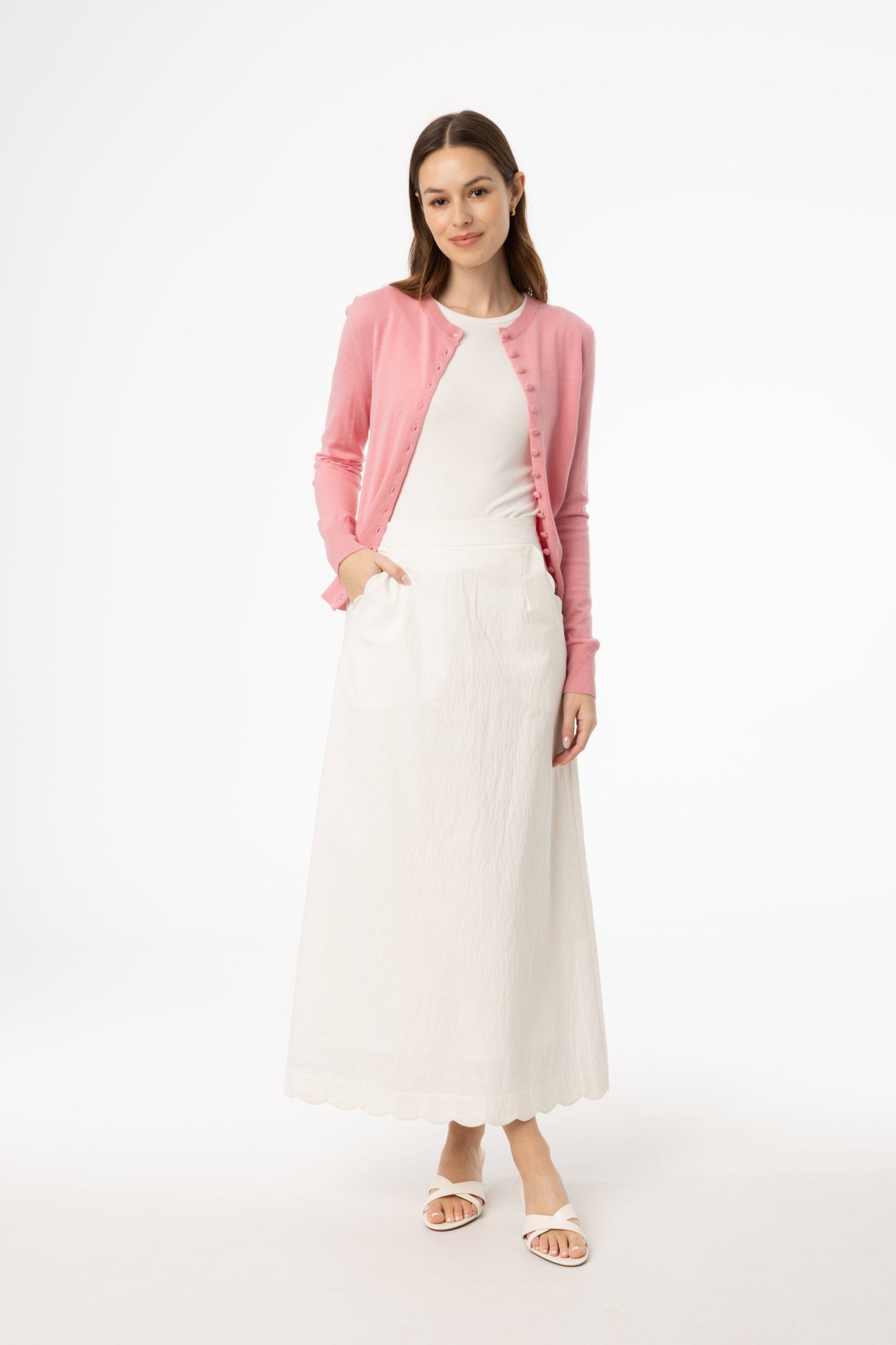 Cream Scalloped Maxi Skirt