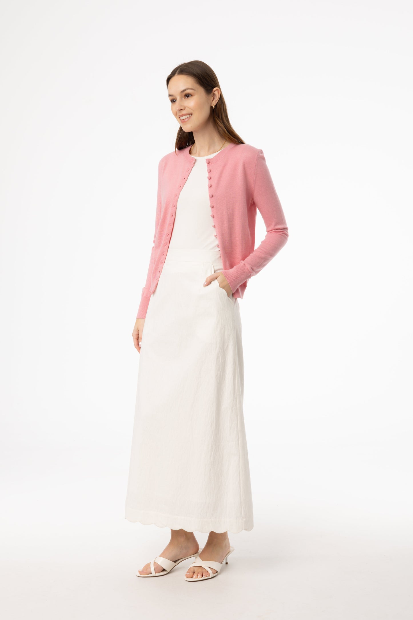 Cream Scalloped Maxi Skirt