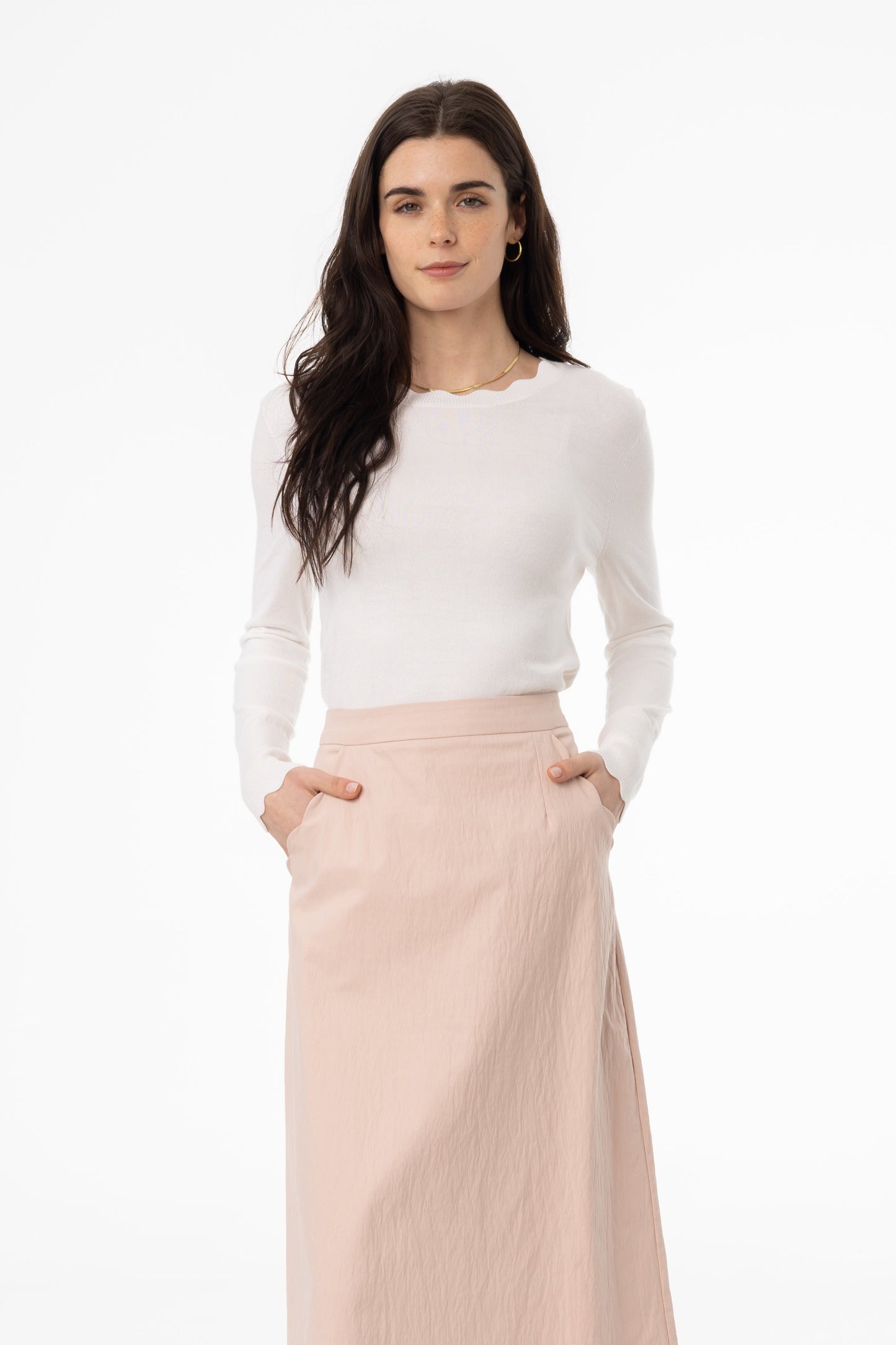 Cream Scalloped Thin Knit Top