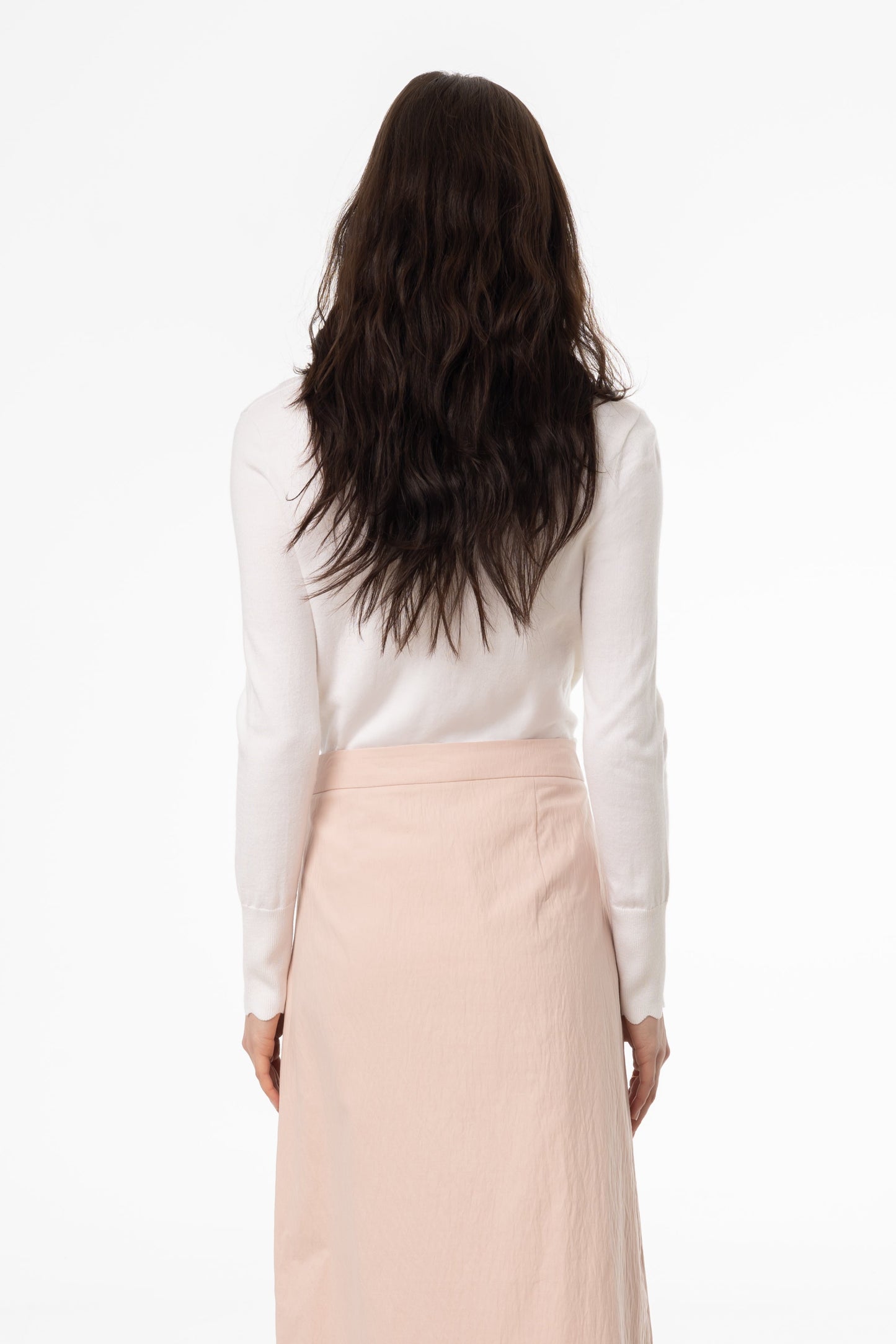 Cream Scalloped Thin Knit Top