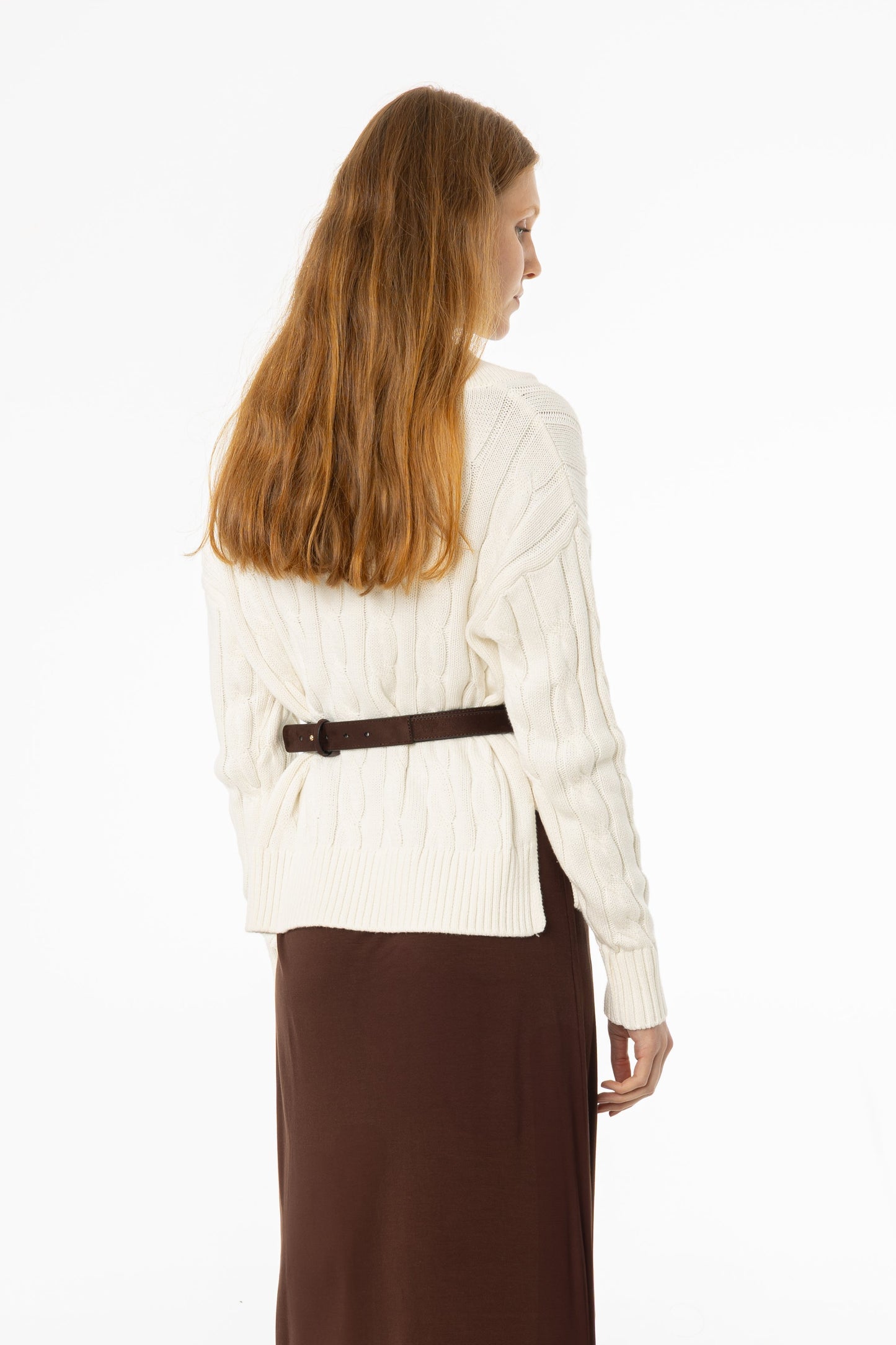 Cream V-Neck Cable Knit Sweater