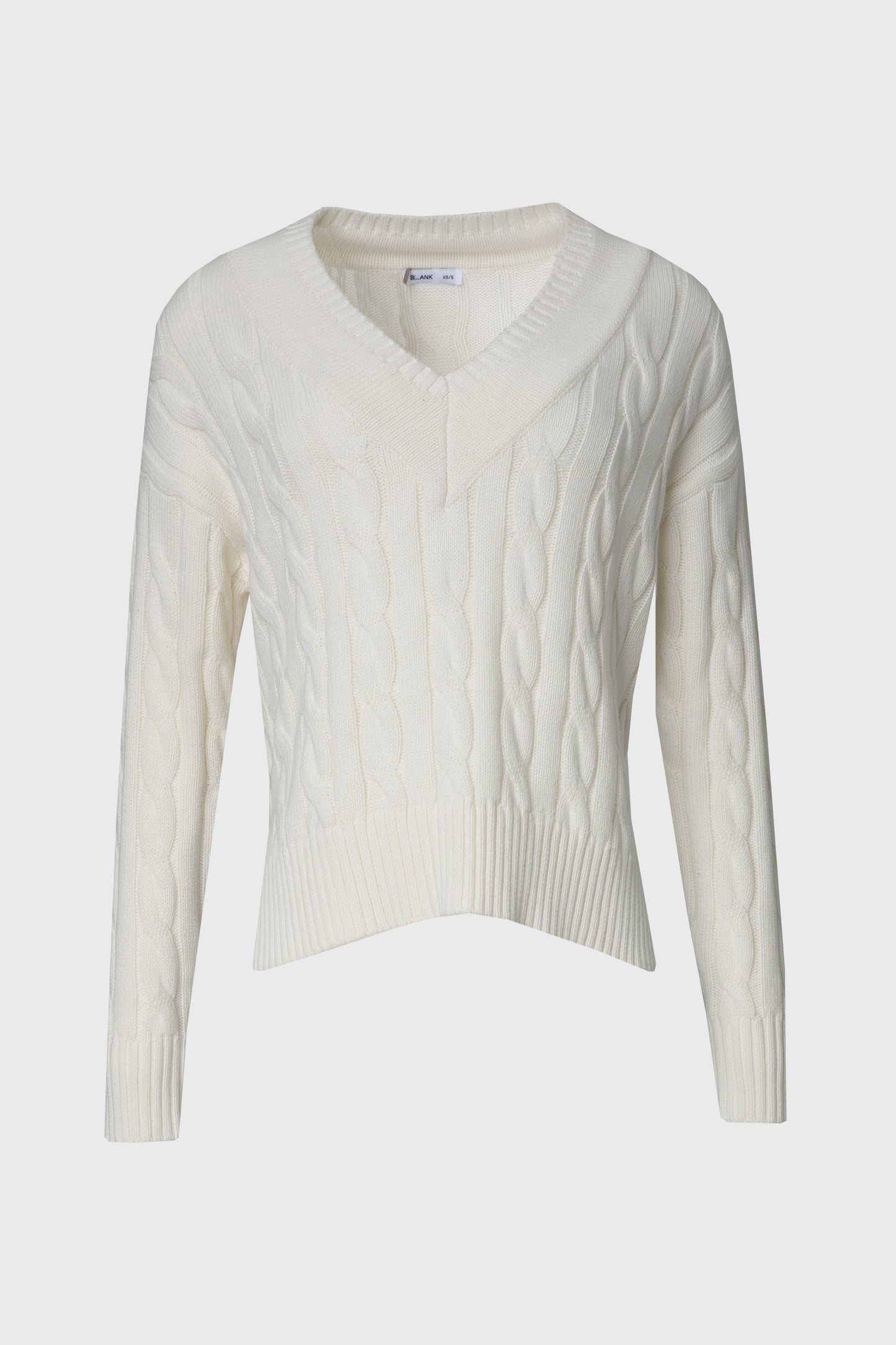 Cream V-Neck Cable Knit Sweater