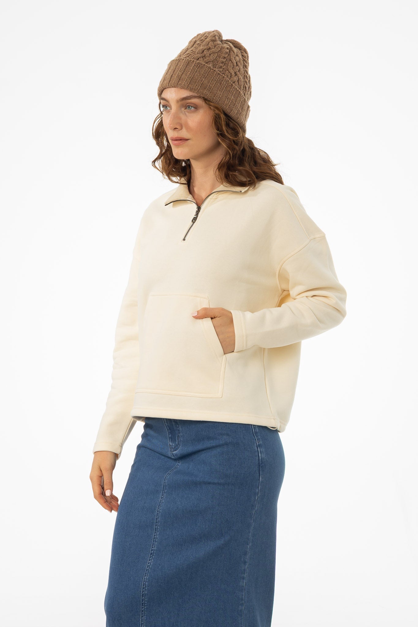 Cream Quarter Zip Sweater
