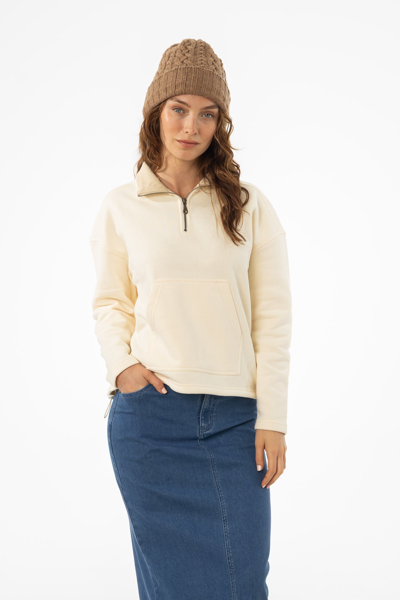 Cream Quarter Zip Sweater