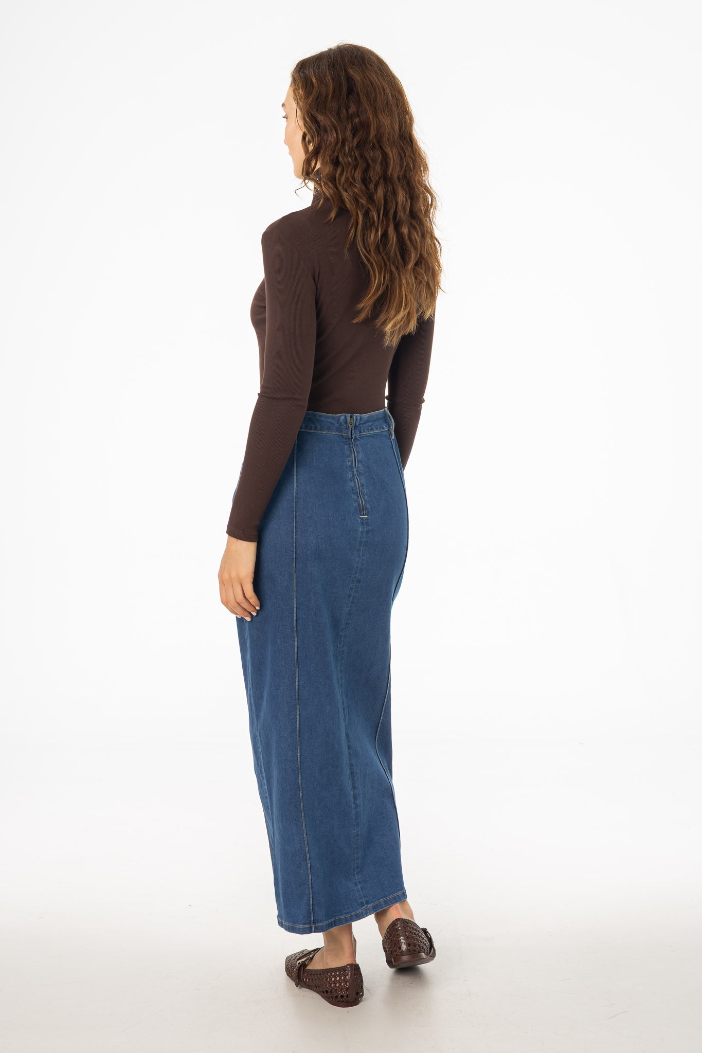 Dark Blue Straight Denim Maxi Skirt