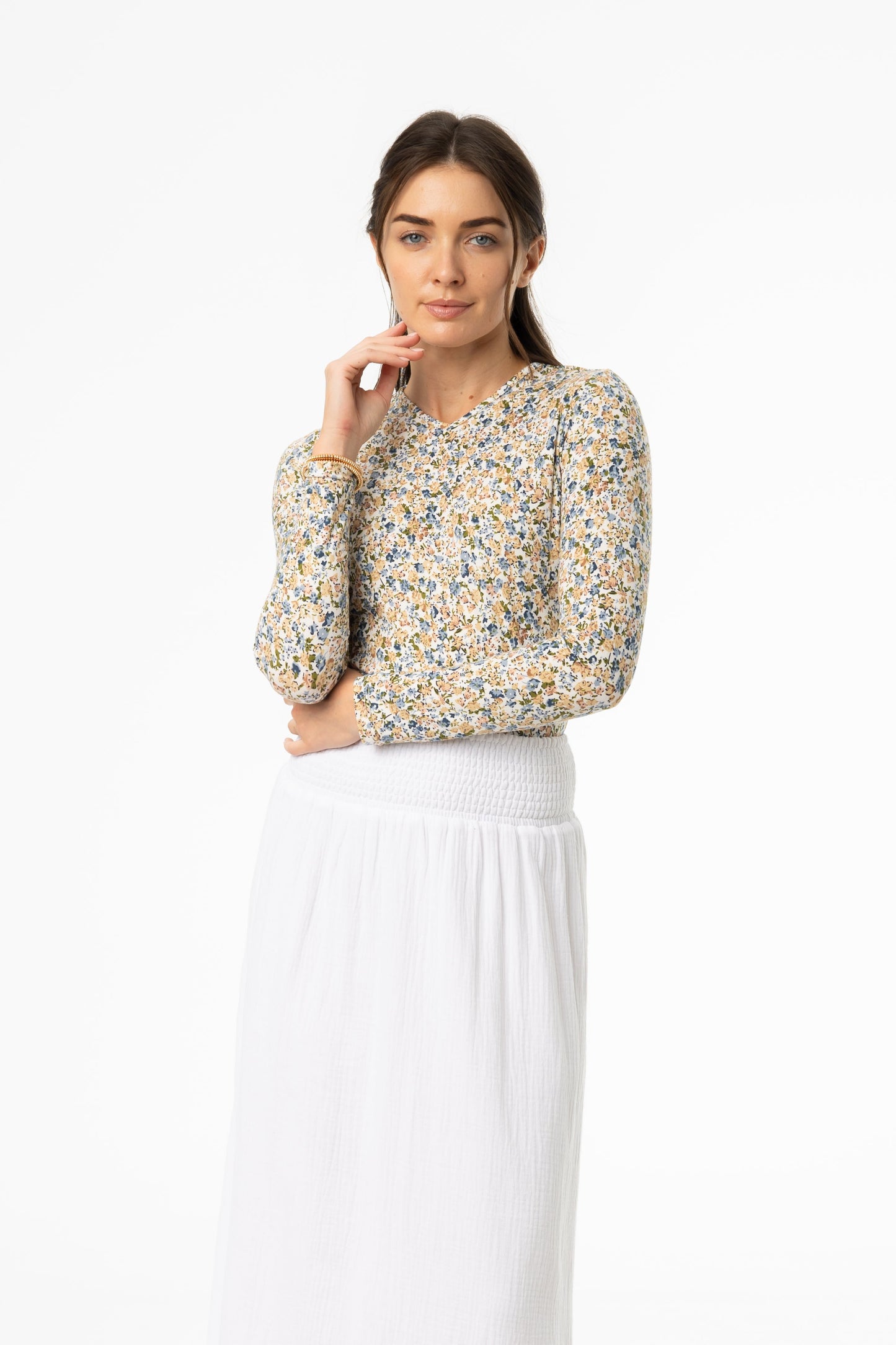 Multi Floral Printed V-Neck T-Shirt