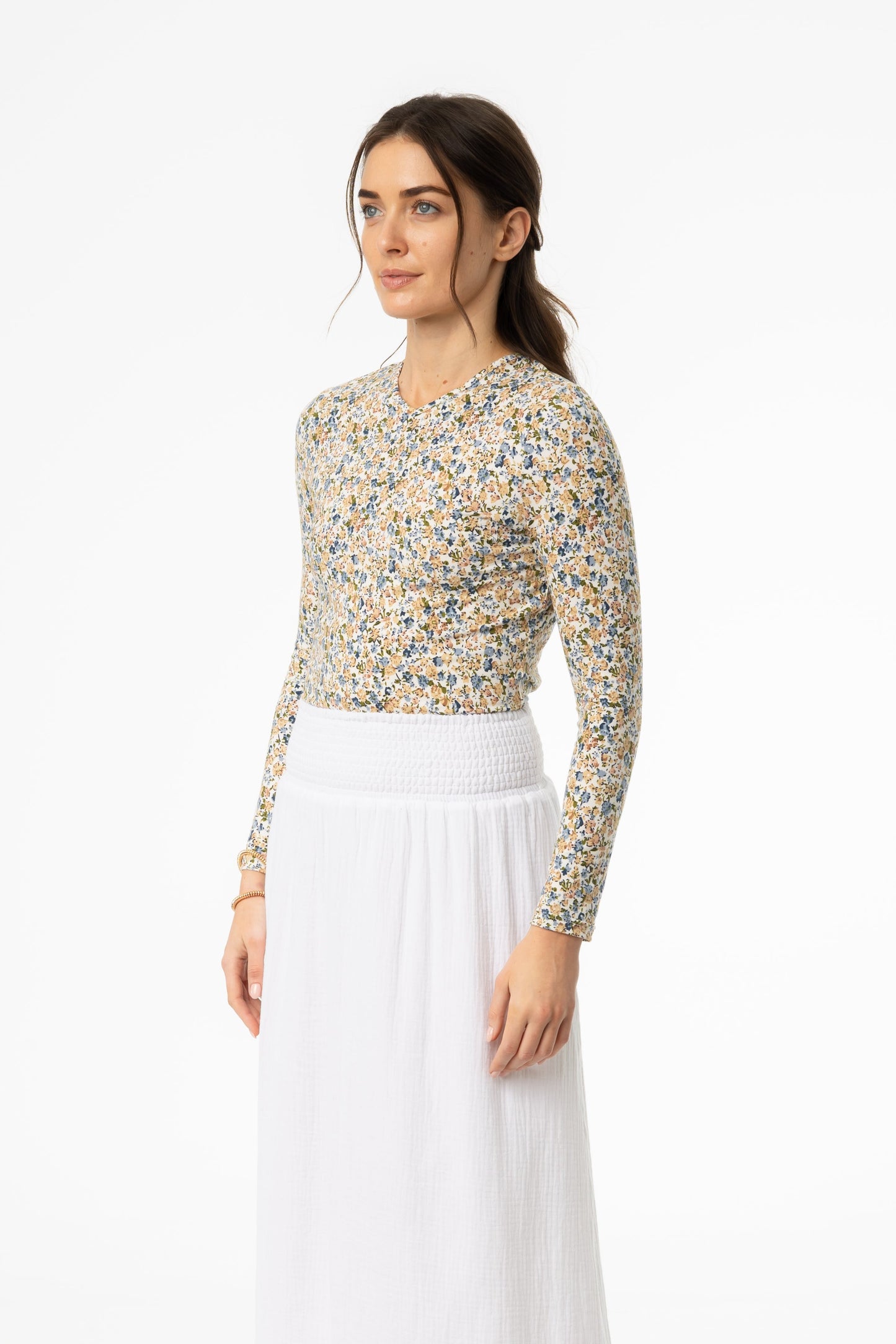 Multi Floral Printed V-Neck T-Shirt