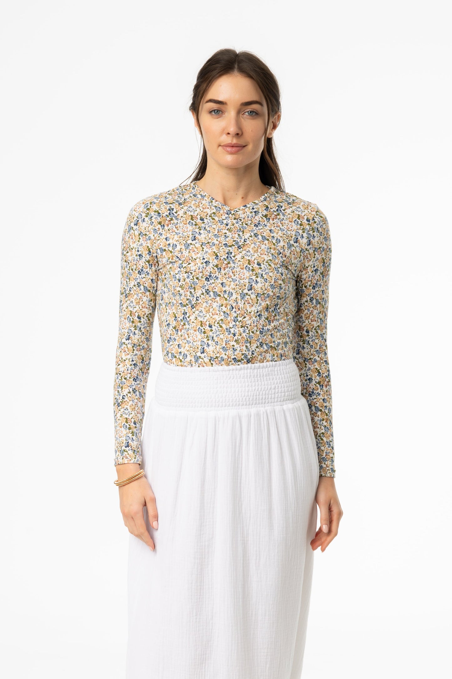 Multi Floral Printed V-Neck T-Shirt