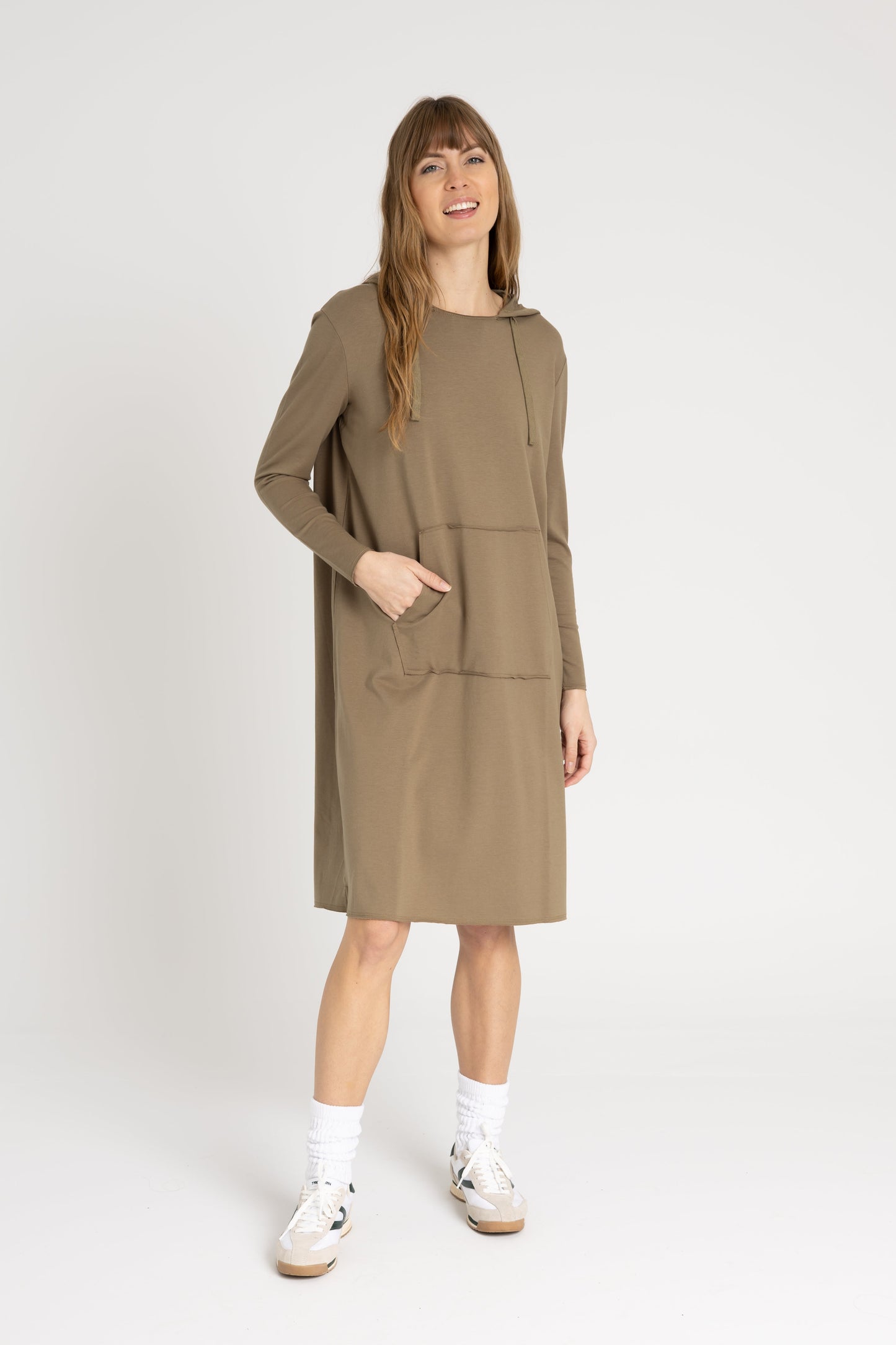 Green Drawstring Hoodie Dress