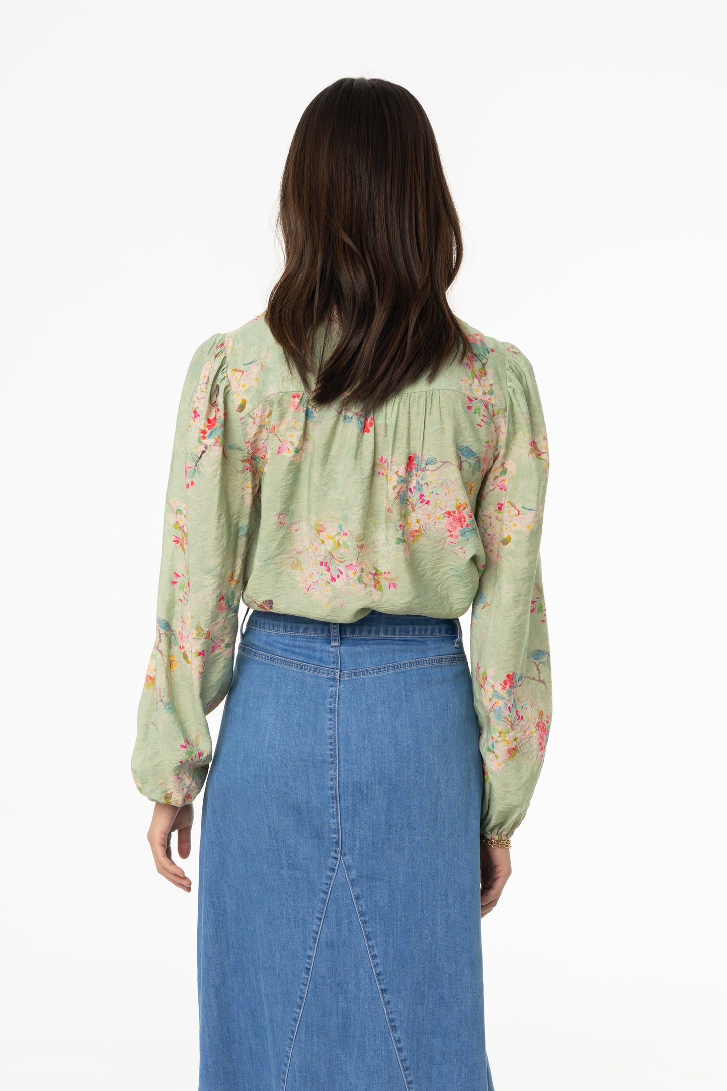 Green Floral Smocked Printed Blouse